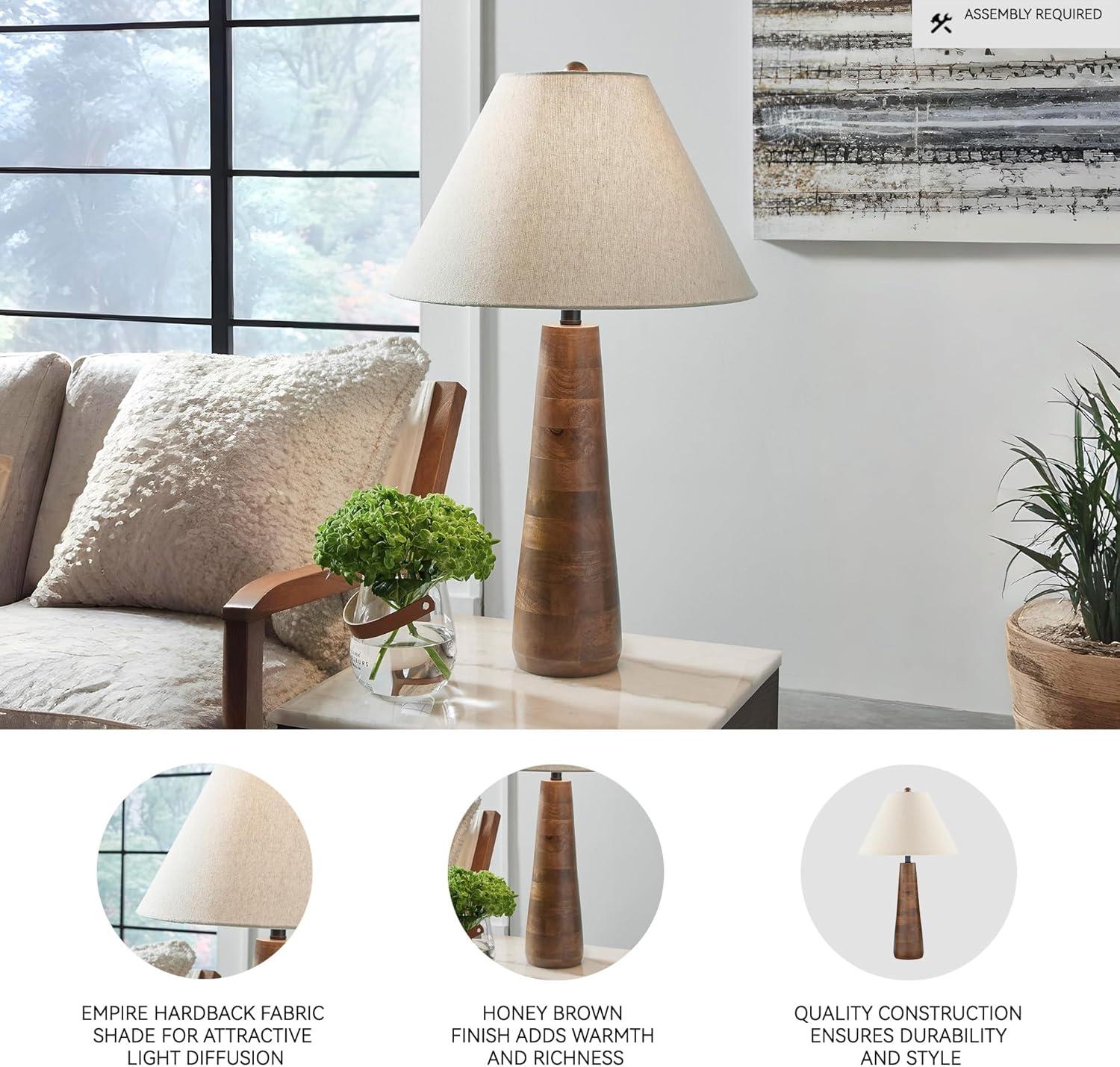 imageSignature Design by Ashley Danset Casual Contemporary UL Listed Table Lamp with Empire Hardback Fabric Shade and 3Way Switch Wood 3013quot High BrownWood