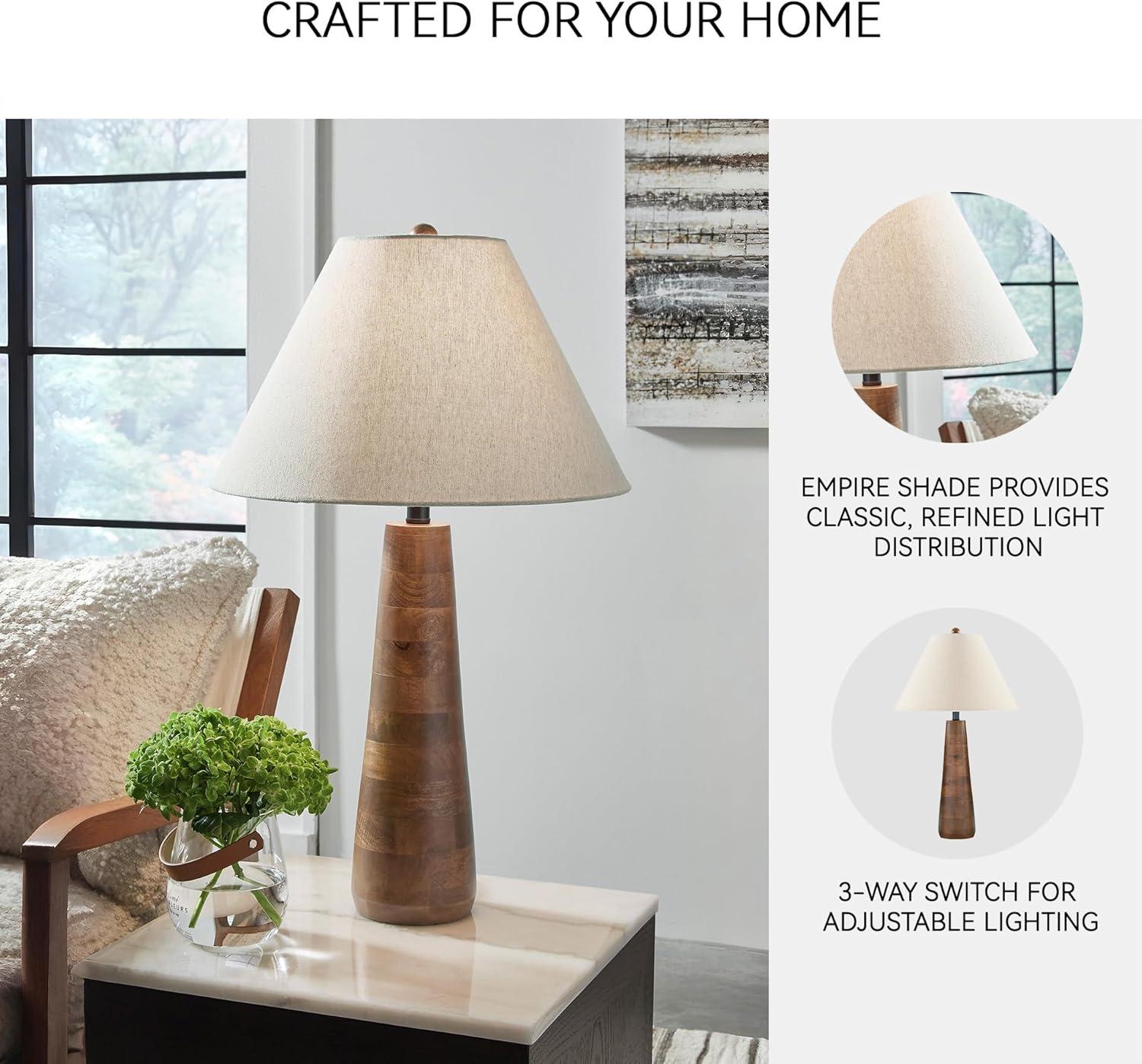 imageSignature Design by Ashley Danset Casual Contemporary UL Listed Table Lamp with Empire Hardback Fabric Shade and 3Way Switch Wood 3013quot High BrownWood