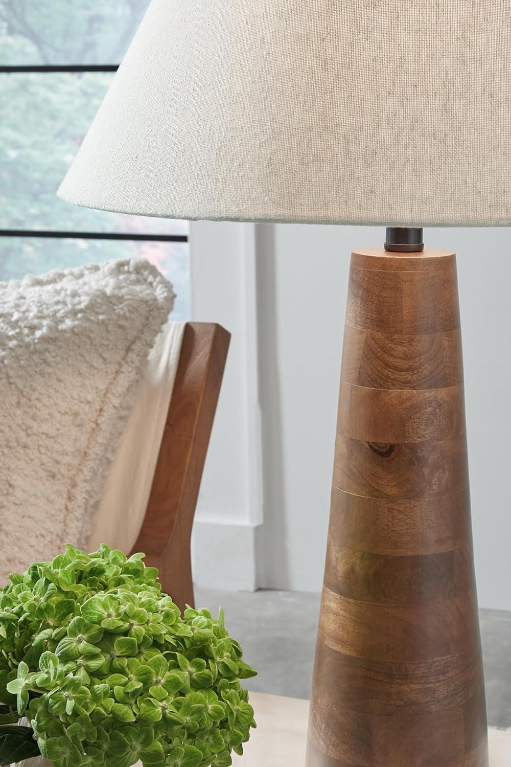 imageSignature Design by Ashley Danset Casual Contemporary UL Listed Table Lamp with Empire Hardback Fabric Shade and 3Way Switch Wood 3013quot High BrownWood