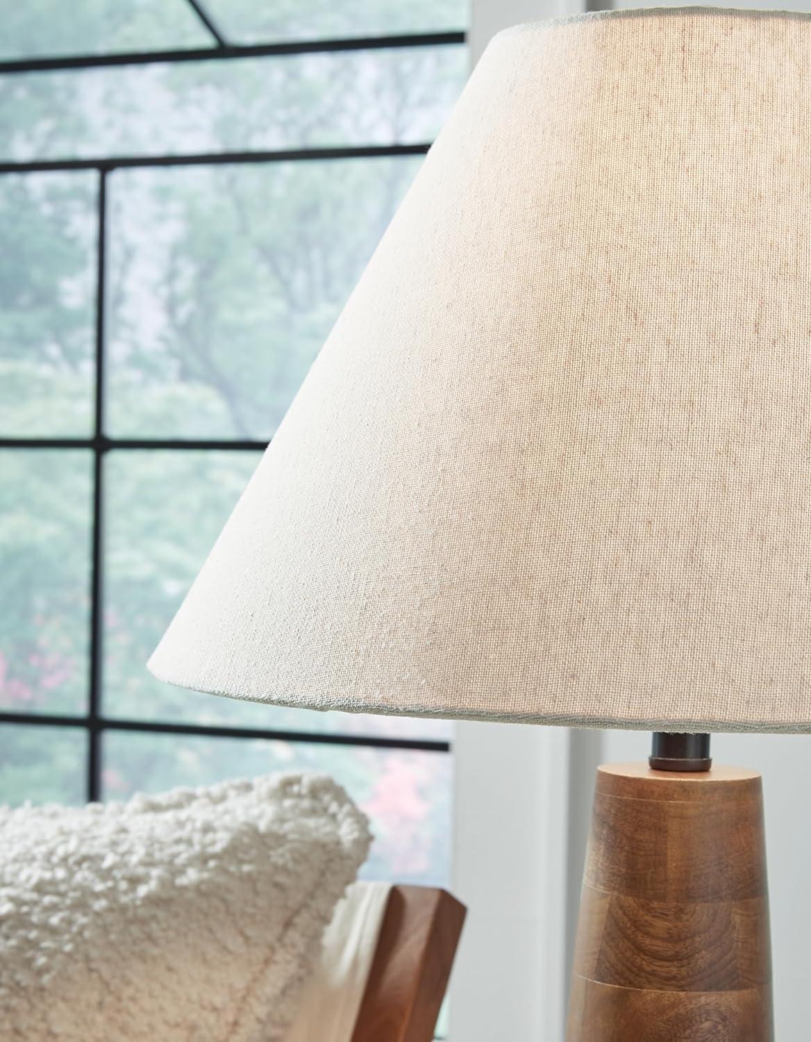 imageSignature Design by Ashley Danset Casual Contemporary UL Listed Table Lamp with Empire Hardback Fabric Shade and 3Way Switch Wood 3013quot High BrownWood