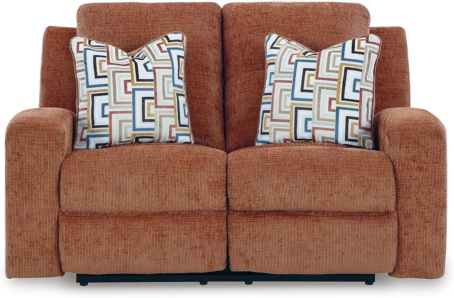 imageSignature Design by Ashley Danum Modern Manual Pull Tab Reclining Sofa with Tufed Back Cushion BlueOrange