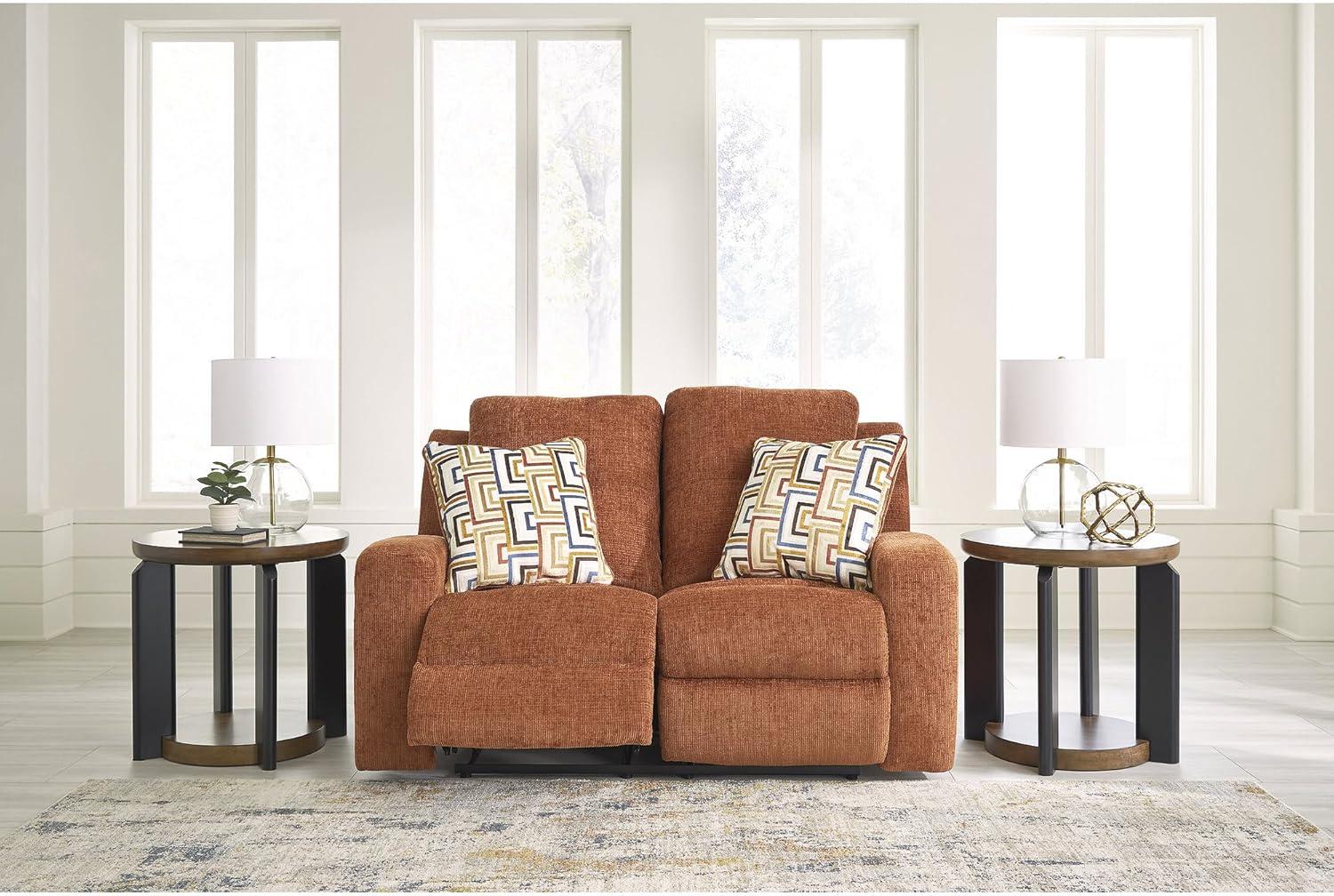 imageSignature Design by Ashley Danum Modern Manual Pull Tab Reclining Sofa with Tufed Back Cushion BlueOrange