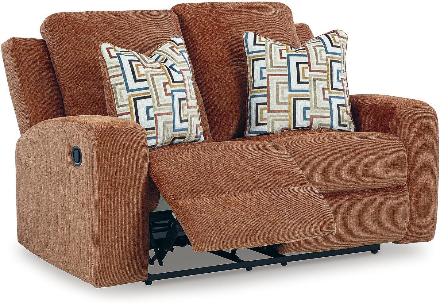 imageSignature Design by Ashley Danum Modern Manual Pull Tab Reclining Sofa with Tufed Back Cushion BlueOrange