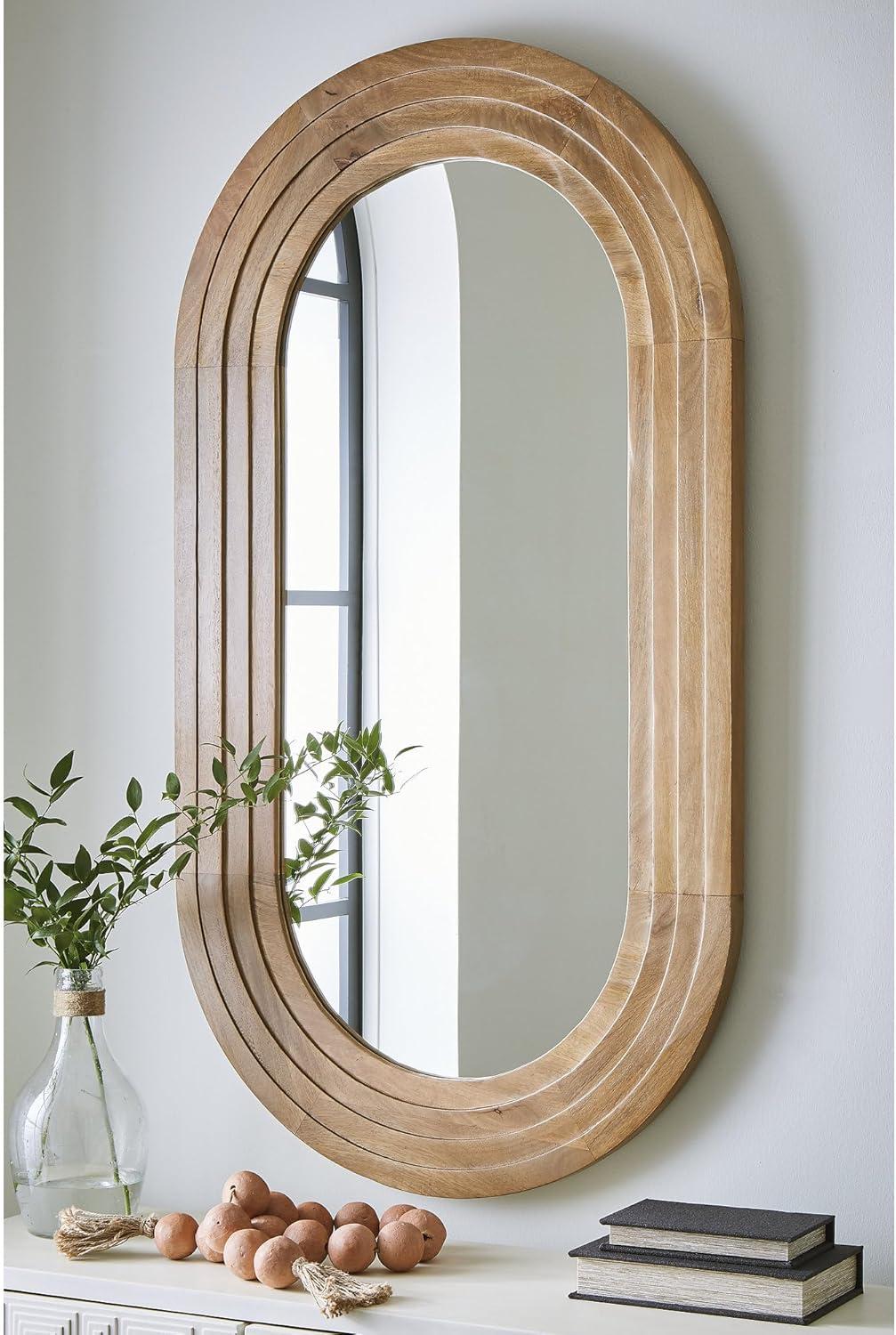 imageSignature Design by Ashley Daverly Country Rustic Oblong Wood Accent Mirror Light Brown
