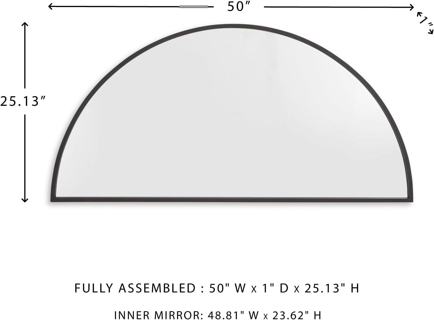 imageSignature Design by Ashley Denlow Contemporary Semicircular Wall Mounted Metal Frame Accent Mirror 50 x 25 Inches for Living Room Black