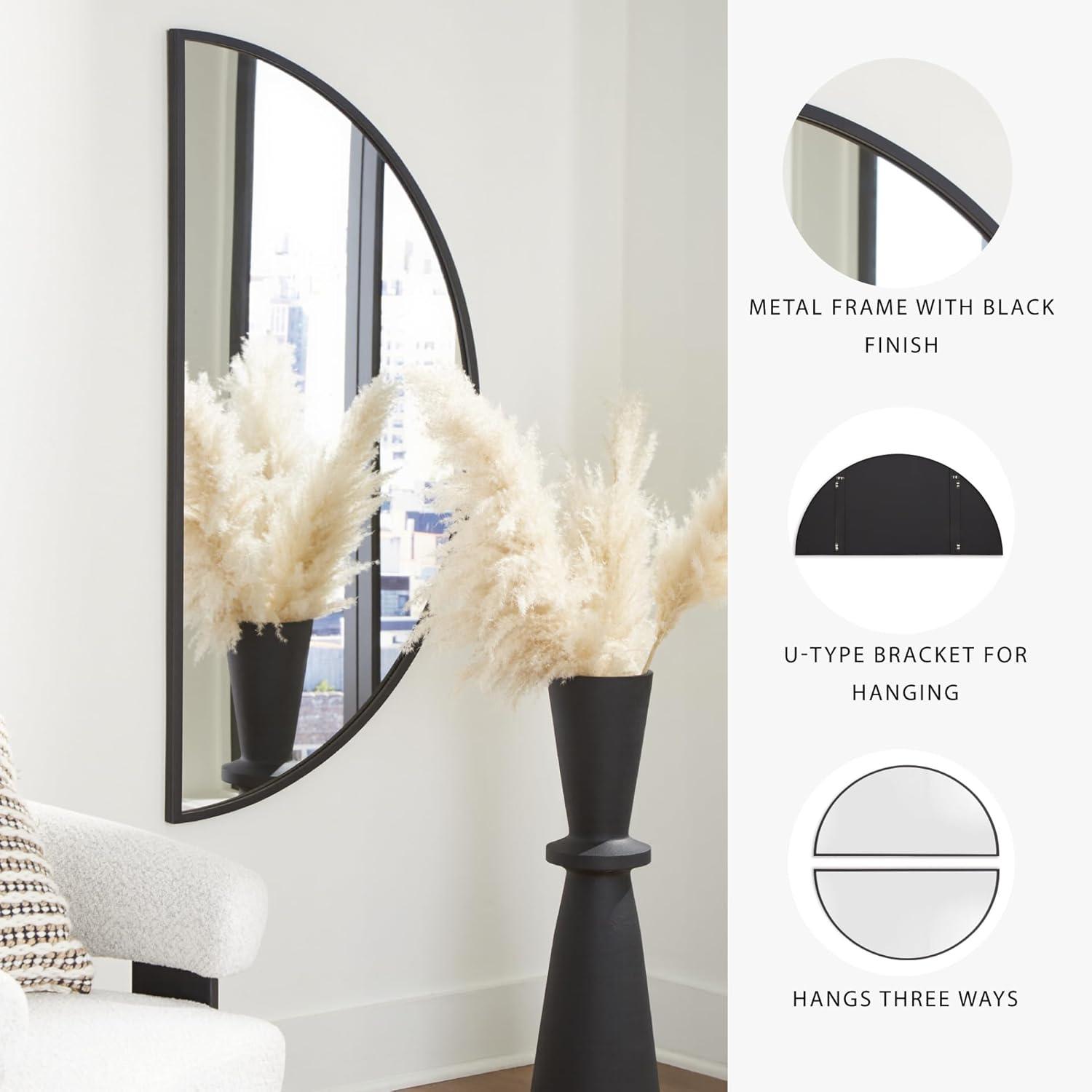 imageSignature Design by Ashley Denlow Contemporary Semicircular Wall Mounted Metal Frame Accent Mirror 50 x 25 Inches for Living Room Black