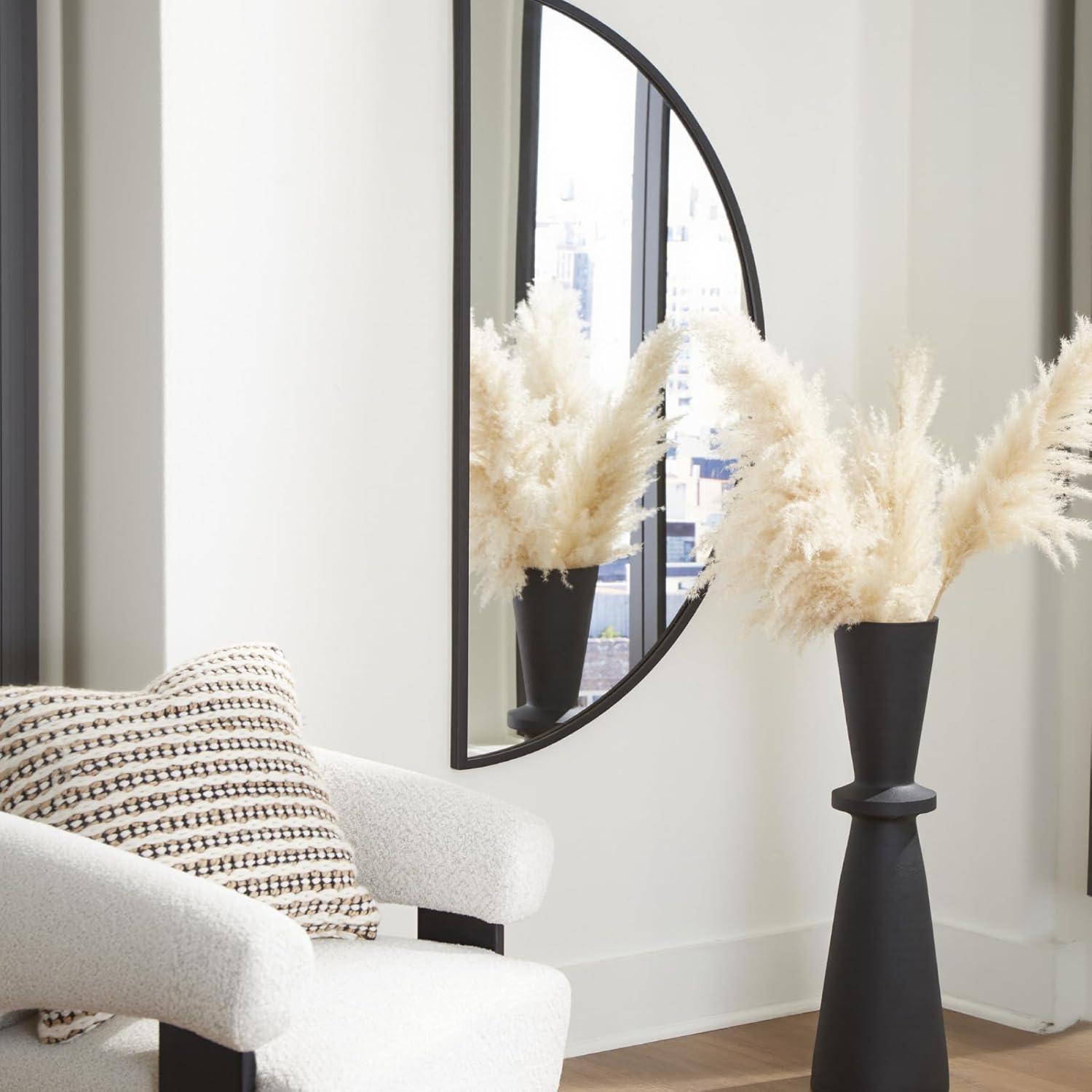 imageSignature Design by Ashley Denlow Contemporary Semicircular Wall Mounted Metal Frame Accent Mirror 50 x 25 Inches for Living Room Black