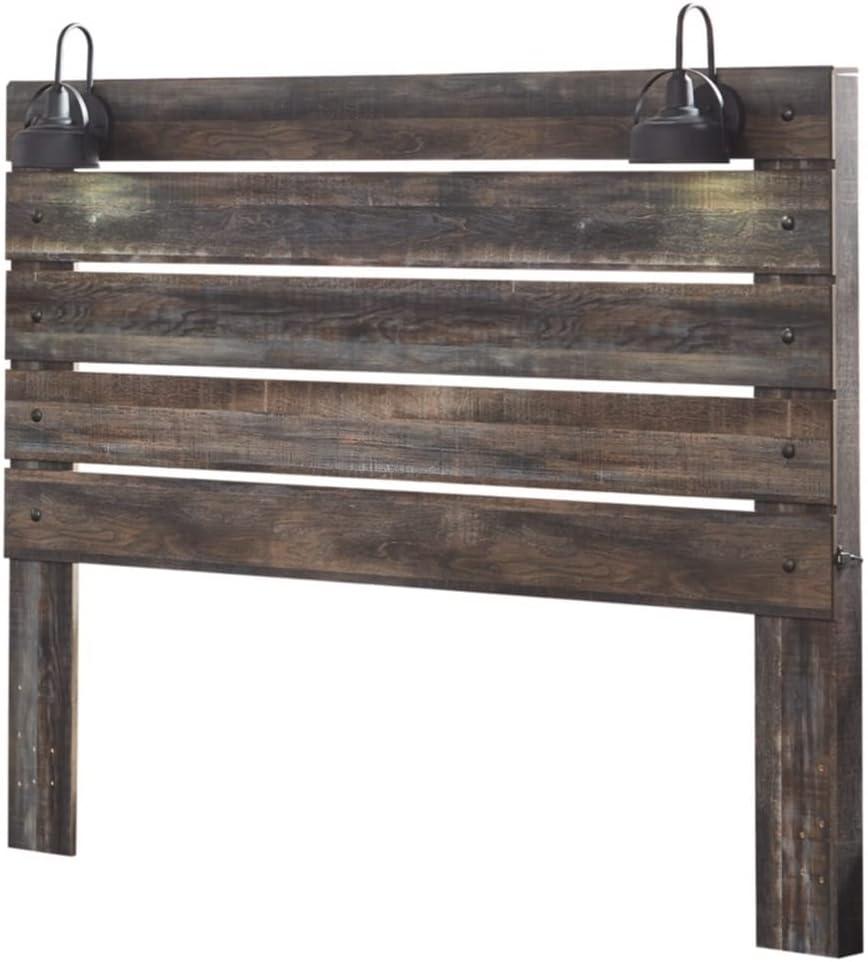 imageSignature Design by Ashley Drystan Rustic Queen Panel Bed Sconce LED Lights USB Ports and Nailheads Foundation or Box Spring Needed Dark Brown ampamp GrayKing