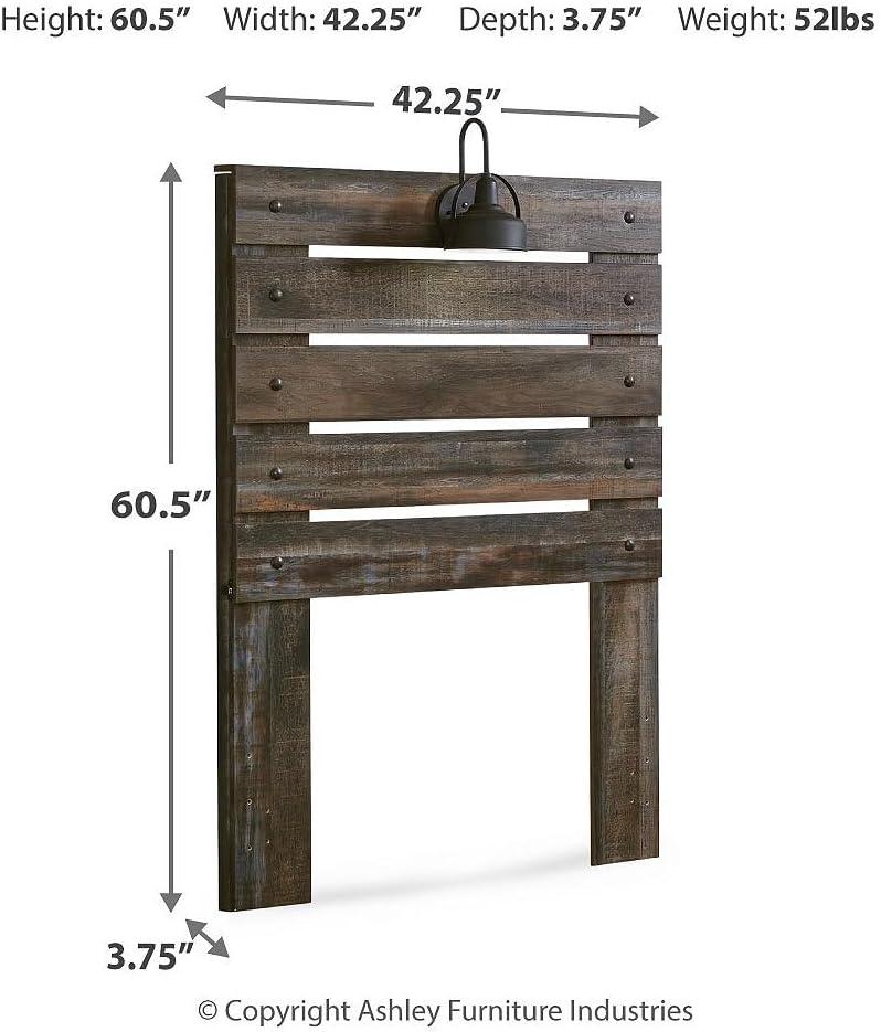 imageSignature Design by Ashley Drystan Rustic Queen Panel Bed Sconce LED Lights USB Ports and Nailheads Foundation or Box Spring Needed Dark Brown ampamp GrayTwin