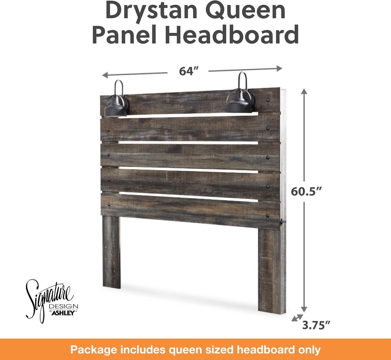 imageSignature Design by Ashley Drystan Rustic Queen Panel Bed Sconce LED Lights USB Ports and Nailheads Foundation or Box Spring Needed Dark Brown ampamp GrayQueen