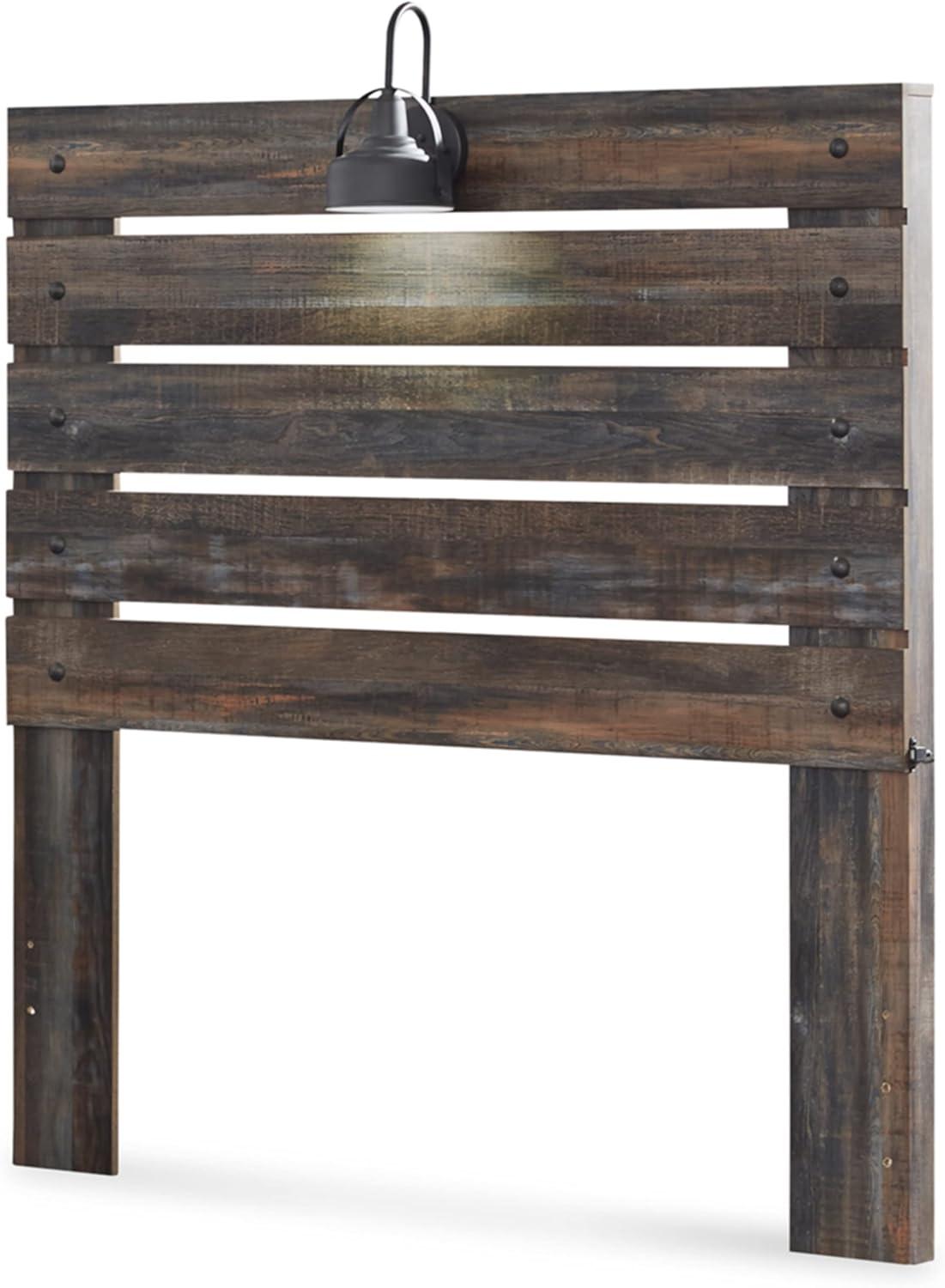 imageSignature Design by Ashley Drystan Rustic Queen Panel Bed Sconce LED Lights USB Ports and Nailheads Foundation or Box Spring Needed Dark Brown ampamp GrayFull