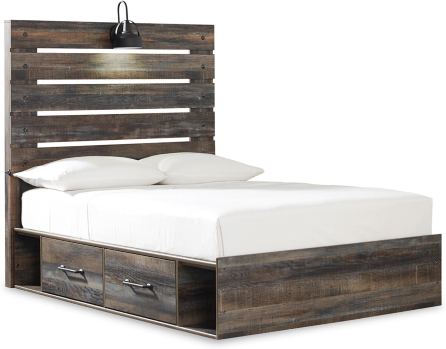 imageSignature Design by Ashley Drystan Rustic Queen Panel Bed Sconce LED Lights USB Ports and Nailheads Foundation or Box Spring Needed Dark Brown ampamp GrayFull