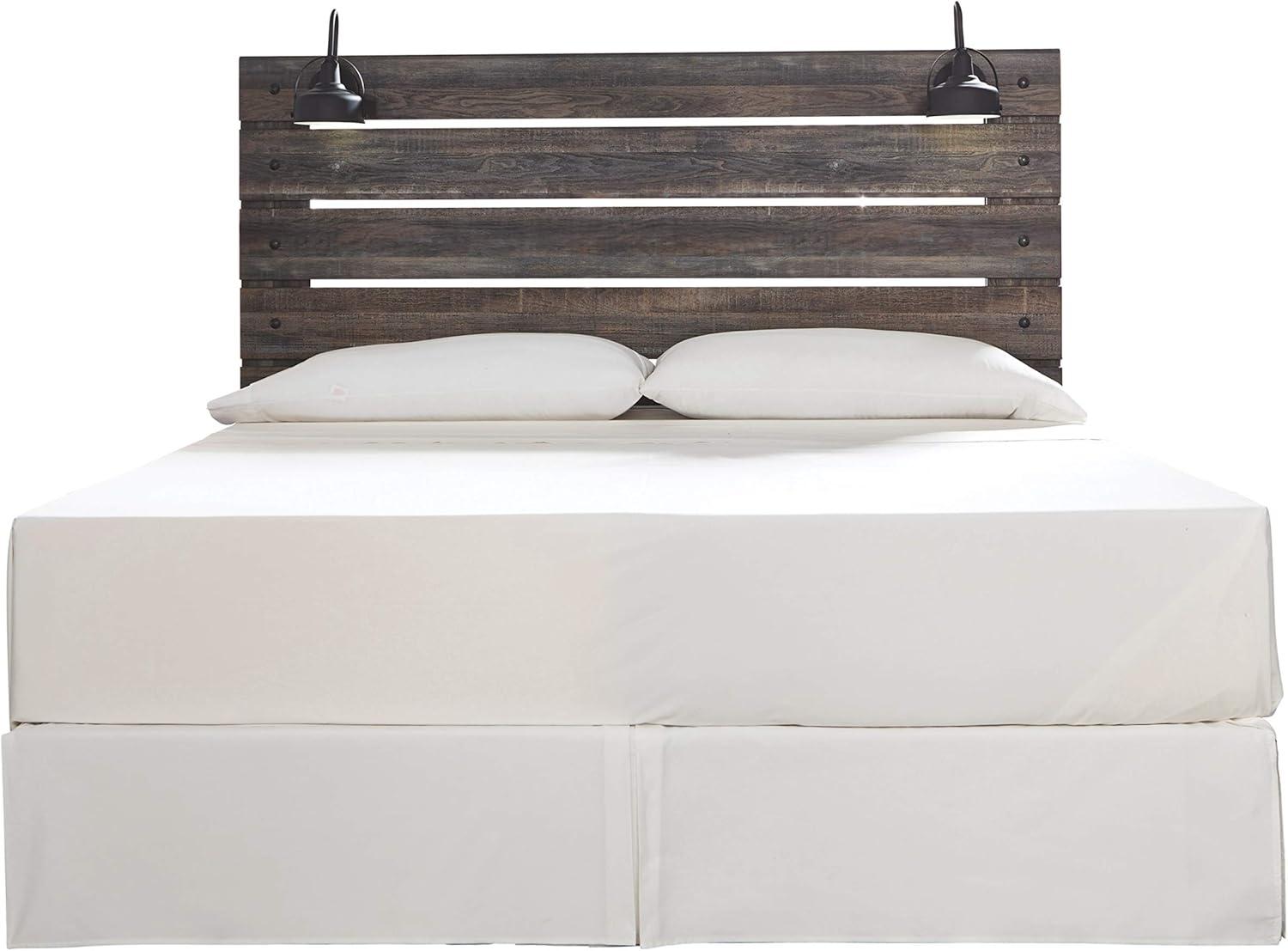 imageSignature Design by Ashley Drystan Rustic Queen Panel Bed Sconce LED Lights USB Ports and Nailheads Foundation or Box Spring Needed Dark Brown ampamp GrayKing