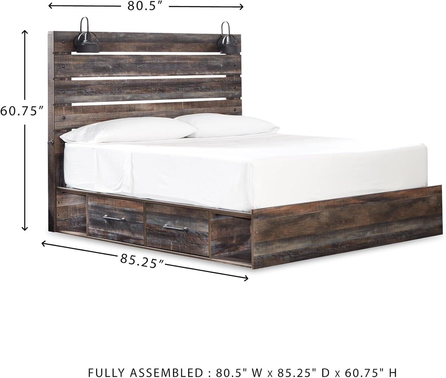 imageSignature Design by Ashley Drystan Rustic Queen Panel Bed Sconce LED Lights USB Ports and Nailheads Foundation or Box Spring Needed Dark Brown ampamp GrayKing