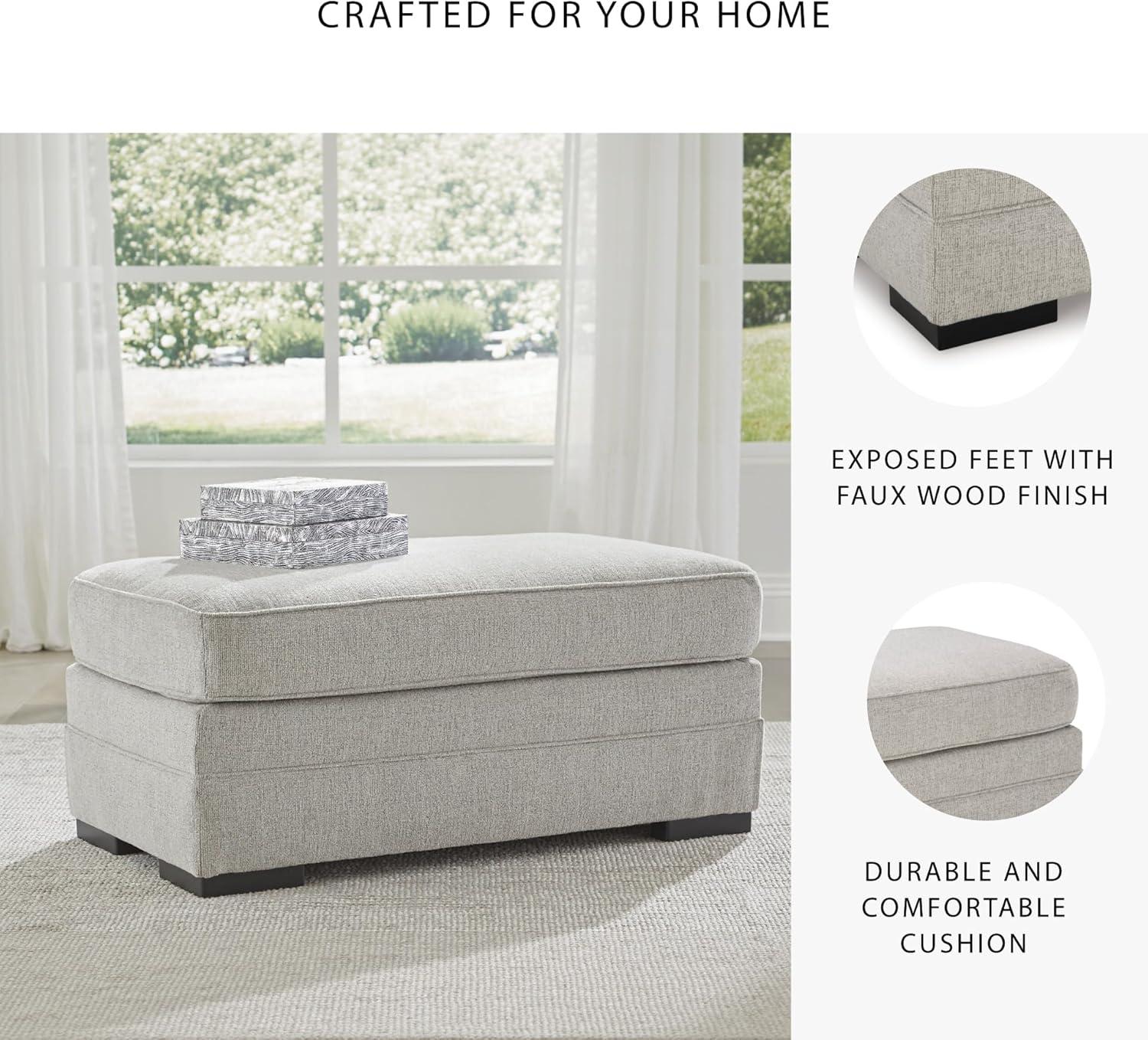 imageSignature Design by Ashley Eastonbridge Casual Upholstered Rectangular Ottoman Light Gray