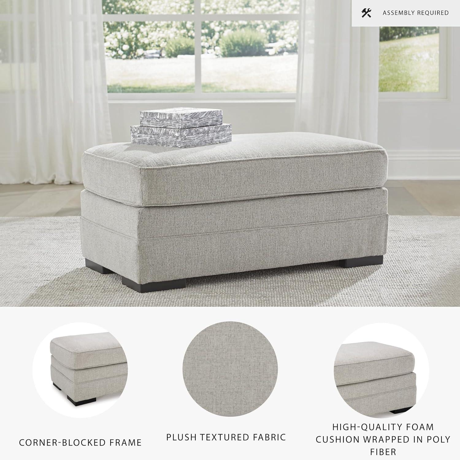 imageSignature Design by Ashley Eastonbridge Casual Upholstered Rectangular Ottoman Light Gray