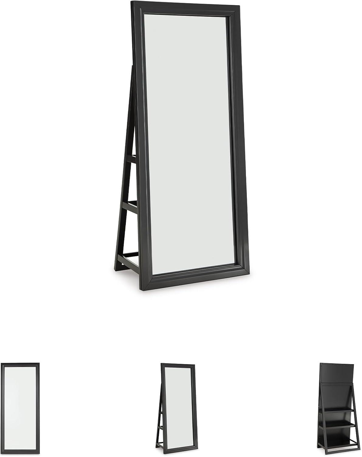 imageSignature Design by Ashley Evesen Modern Full Length Thick Framed Floor Standing Mirror with LED Lights and 3 Shelves Black