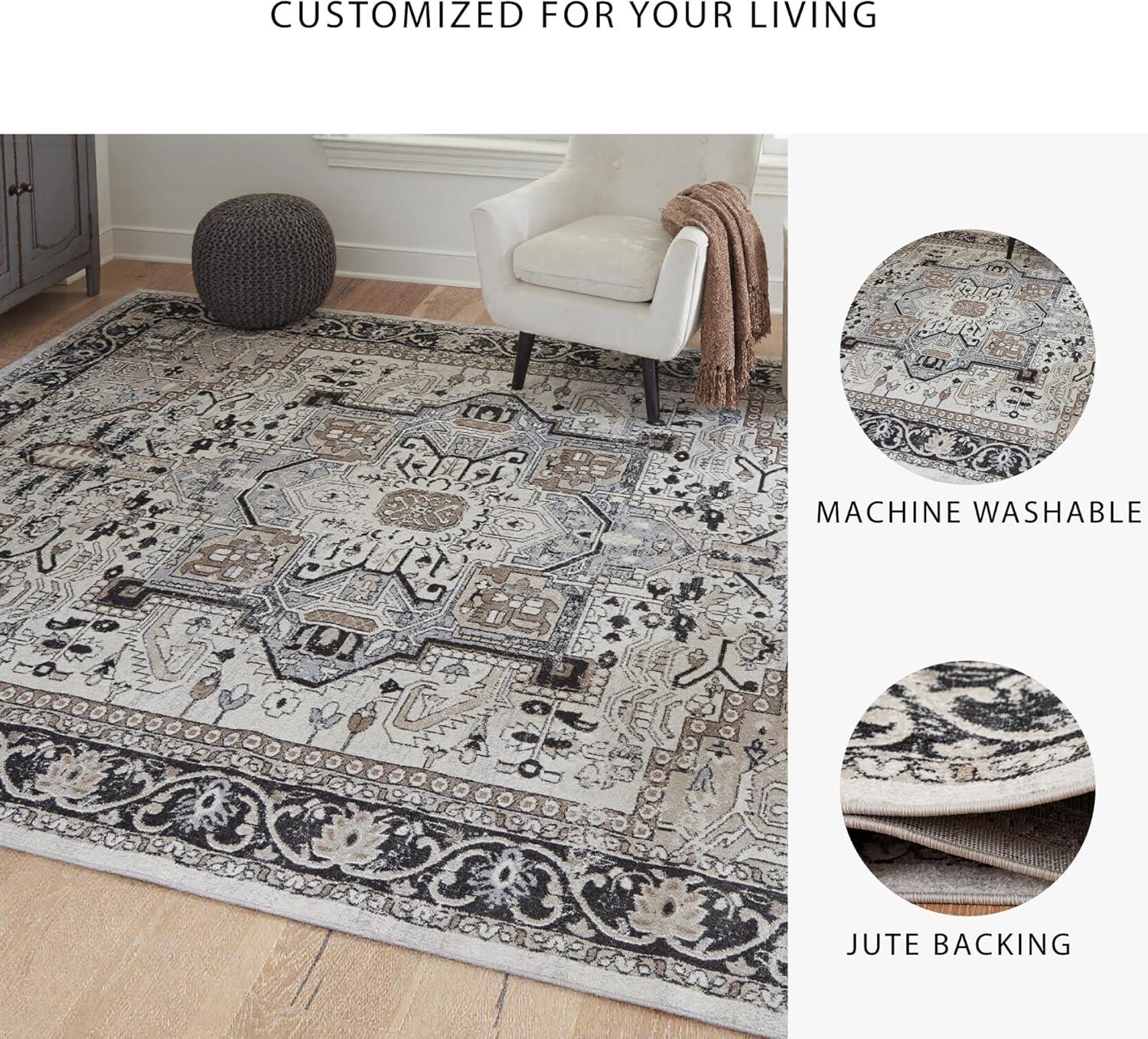 imageSignature Design by Ashley Farrendale MidCentury Modern Indoor Geometric Washable 8 x 10 Area Rug Blue ampamp RedBlackCream