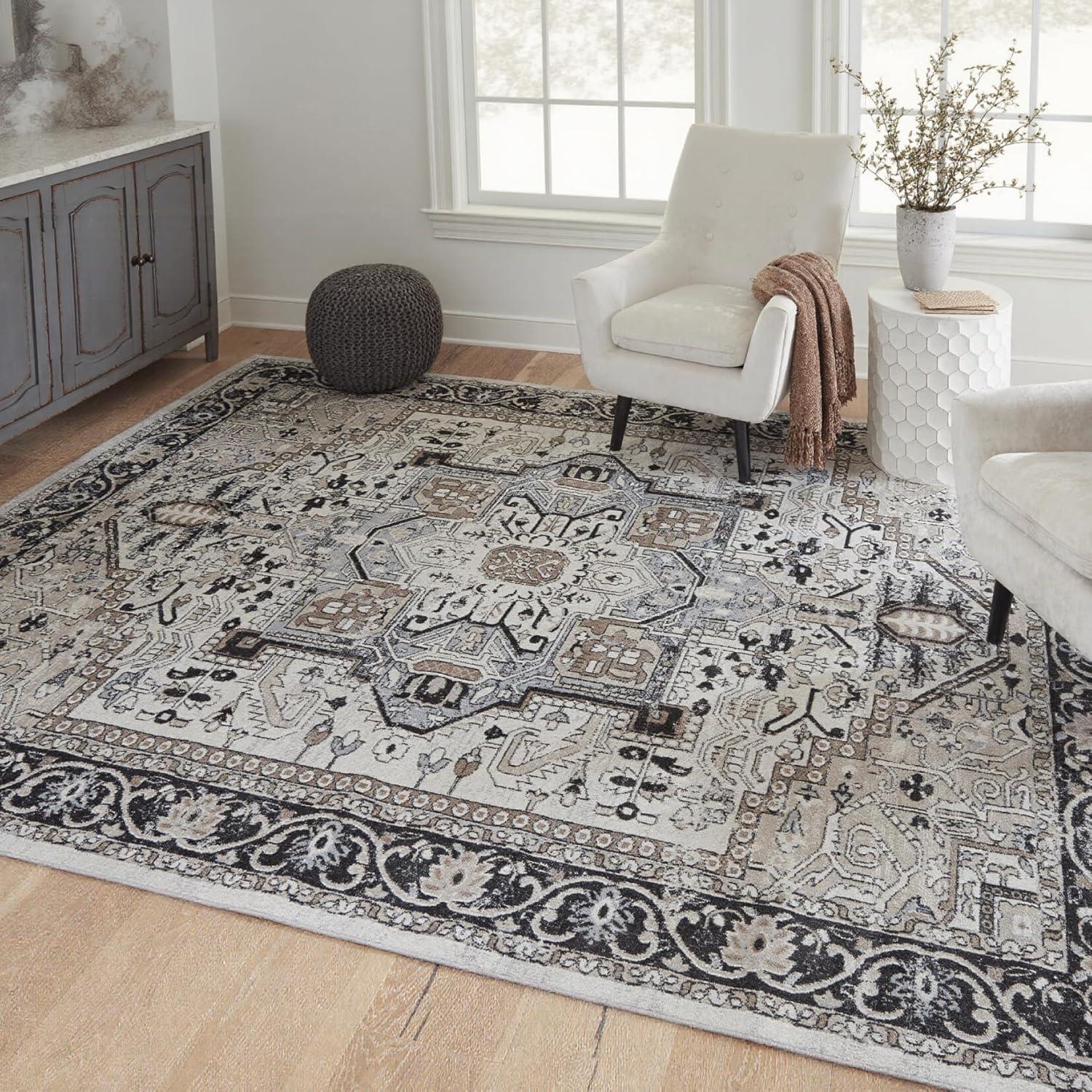 imageSignature Design by Ashley Farrendale MidCentury Modern Indoor Geometric Washable 8 x 10 Area Rug Blue ampamp RedBlackCream