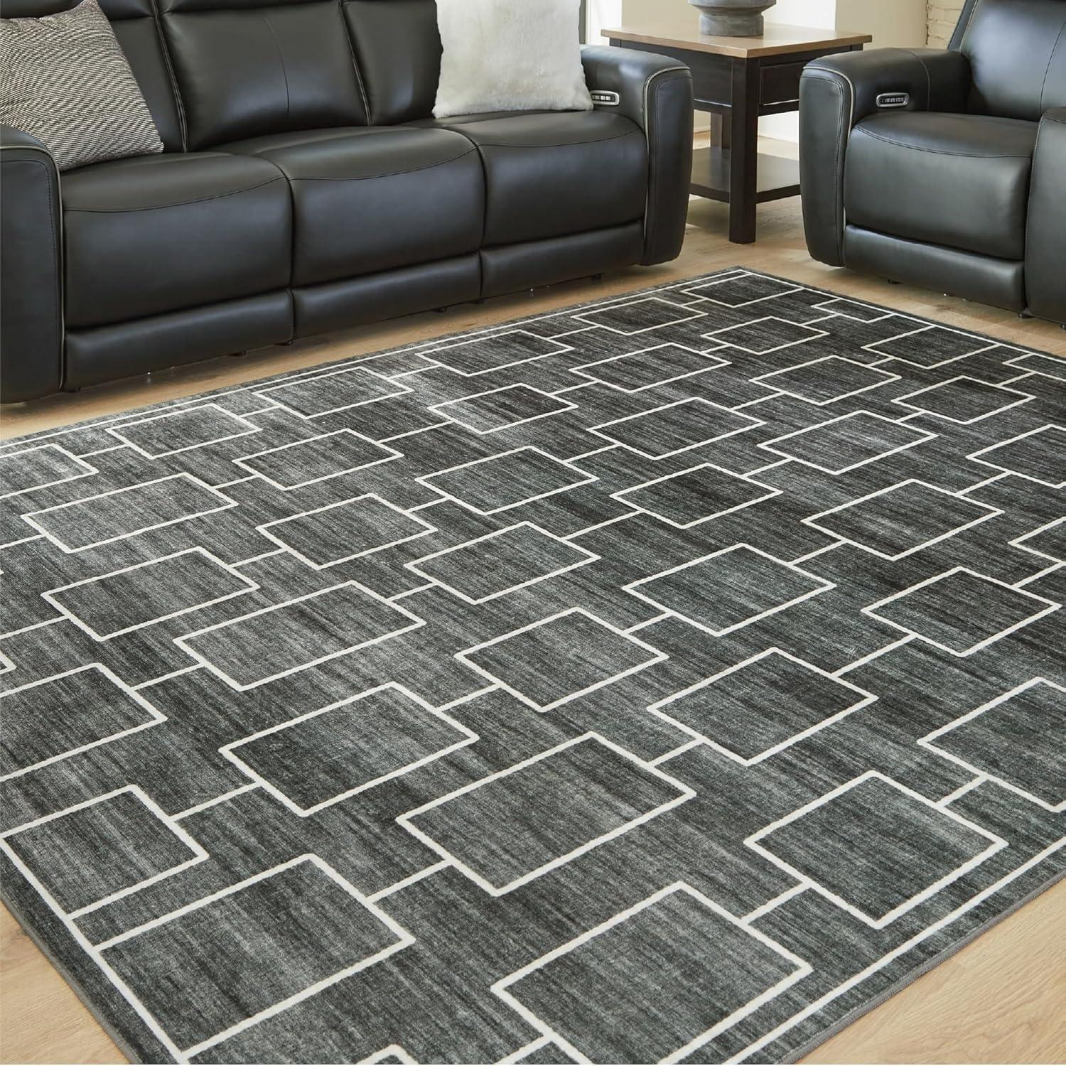 imageSignature Design by Ashley Farrendale MidCentury Modern Indoor Geometric Washable 8 x 10 Area Rug Blue ampamp RedBlackGray