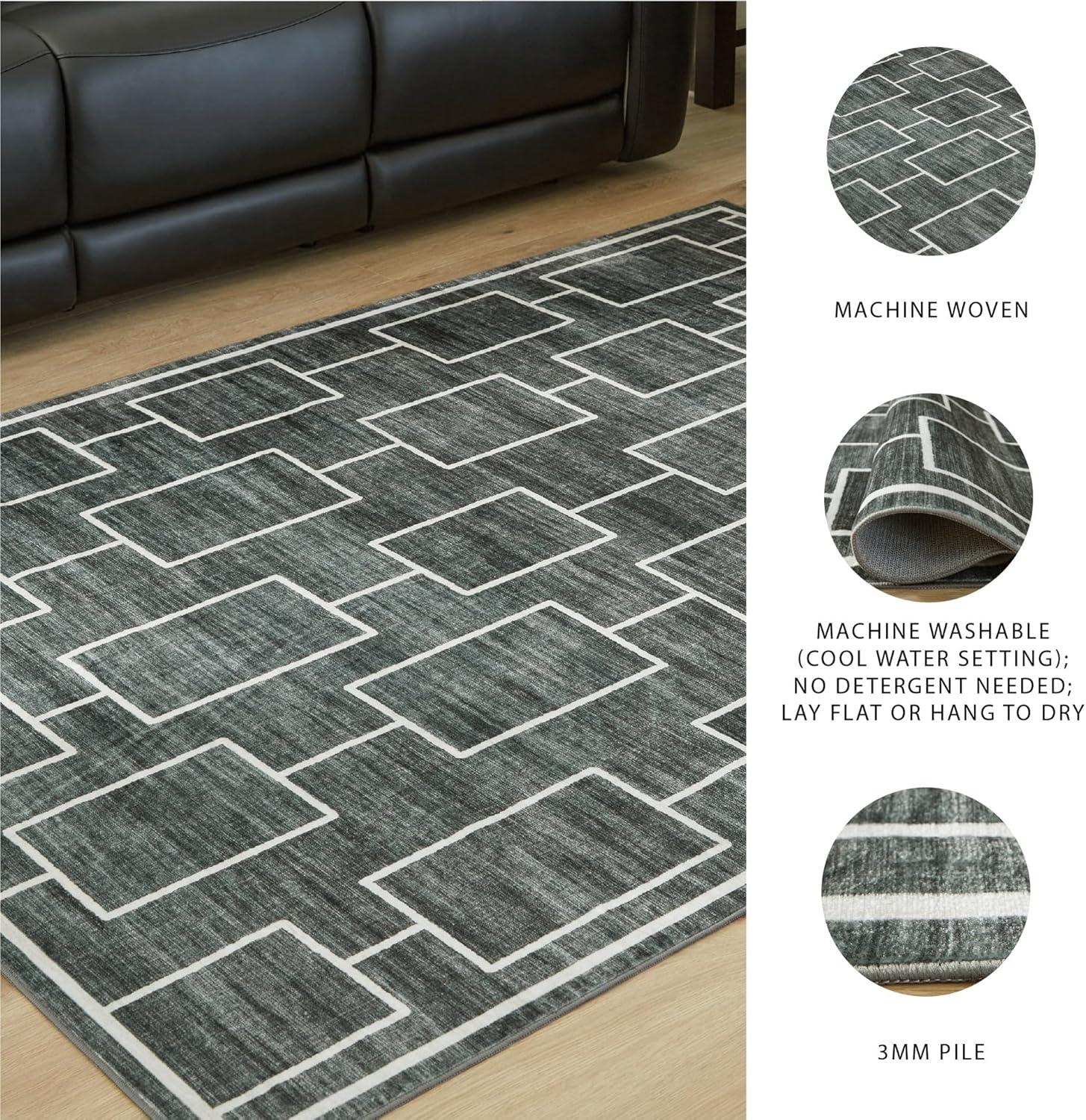 imageSignature Design by Ashley Farrendale MidCentury Modern Indoor Geometric Washable 8 x 10 Area Rug Blue ampamp RedBlackGray