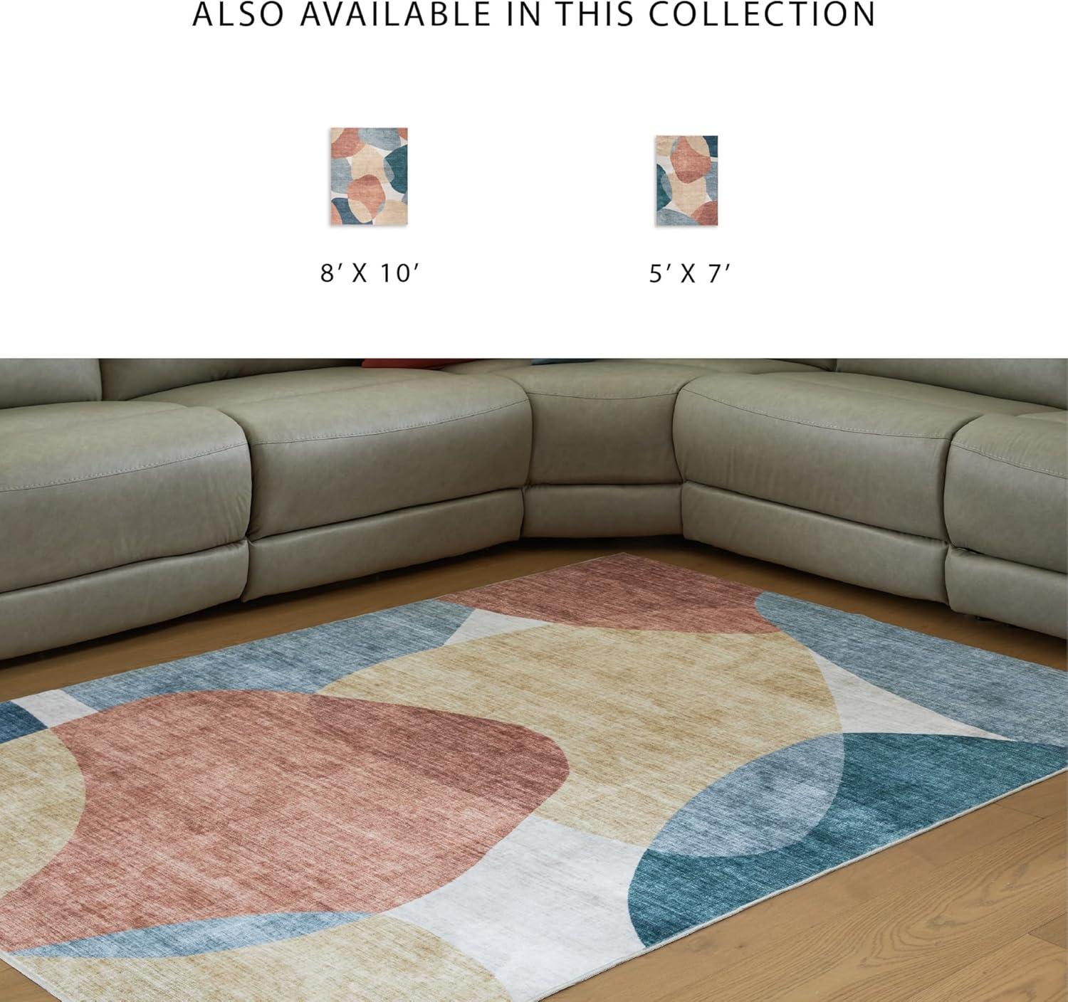imageSignature Design by Ashley Farrendale MidCentury Modern Indoor Geometric Washable 8 x 10 Area Rug Blue ampamp RedCreamBlue