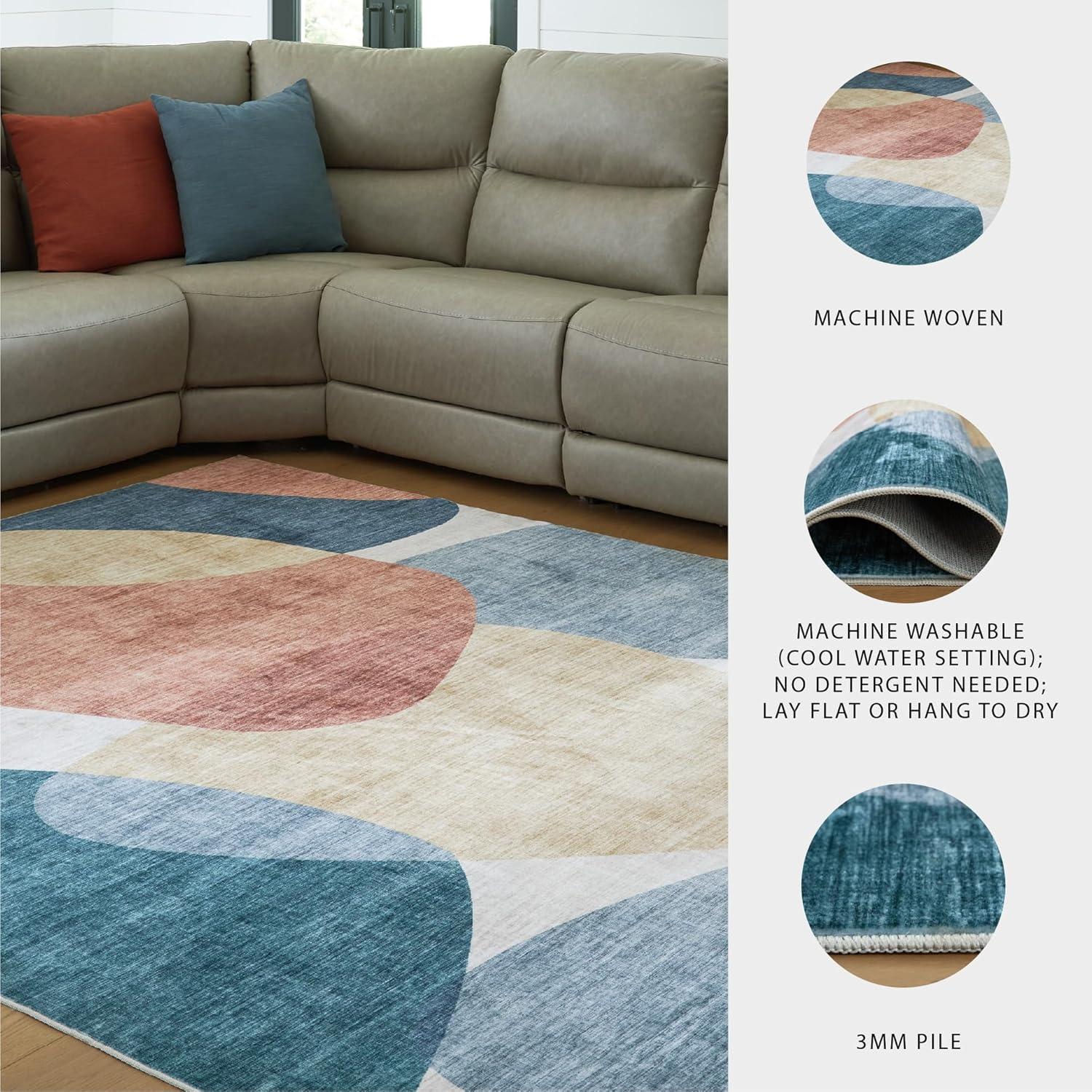imageSignature Design by Ashley Farrendale MidCentury Modern Indoor Geometric Washable 8 x 10 Area Rug Blue ampamp RedCreamBlue