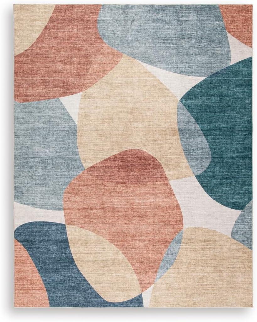 imageSignature Design by Ashley Farrendale MidCentury Modern Indoor Geometric Washable 8 x 10 Area Rug Blue ampamp RedCreamBlue