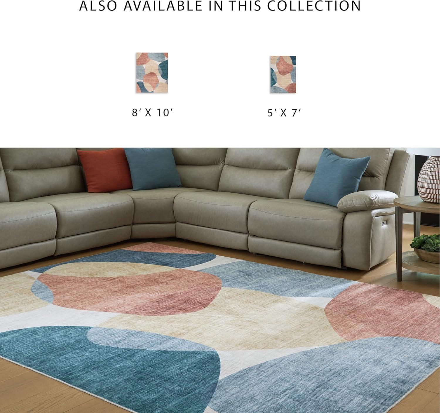 imageSignature Design by Ashley Farrendale MidCentury Modern Indoor Geometric Washable 8 x 10 Area Rug Blue ampamp RedCreamBlue