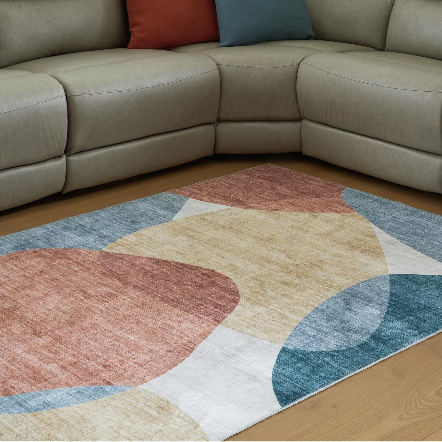 imageSignature Design by Ashley Farrendale MidCentury Modern Indoor Geometric Washable 8 x 10 Area Rug Blue ampamp RedCreamBlue