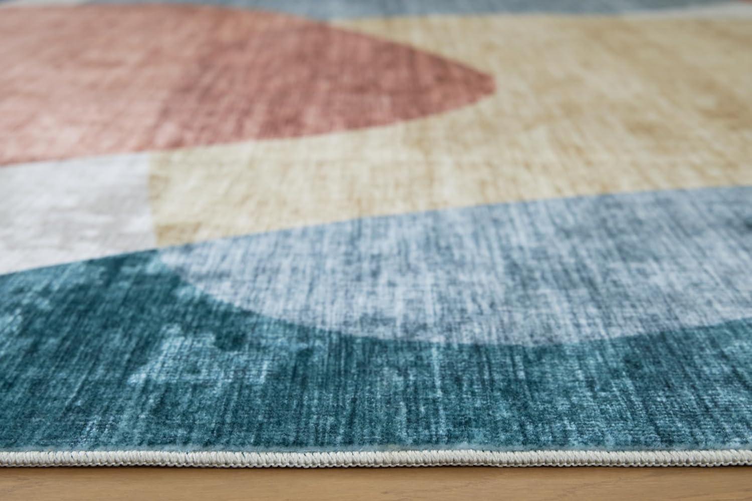 imageSignature Design by Ashley Farrendale MidCentury Modern Indoor Geometric Washable 8 x 10 Area Rug Blue ampamp RedCreamBlue