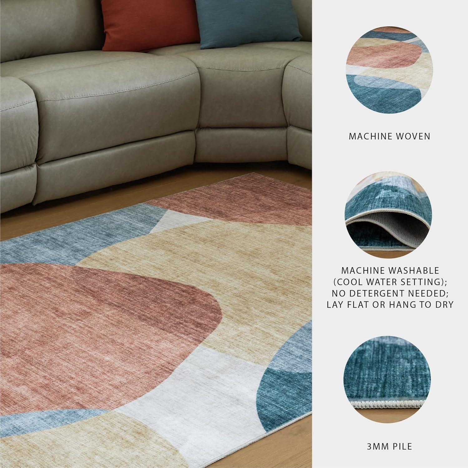 imageSignature Design by Ashley Farrendale MidCentury Modern Indoor Geometric Washable 8 x 10 Area Rug Blue ampamp RedCreamBlue