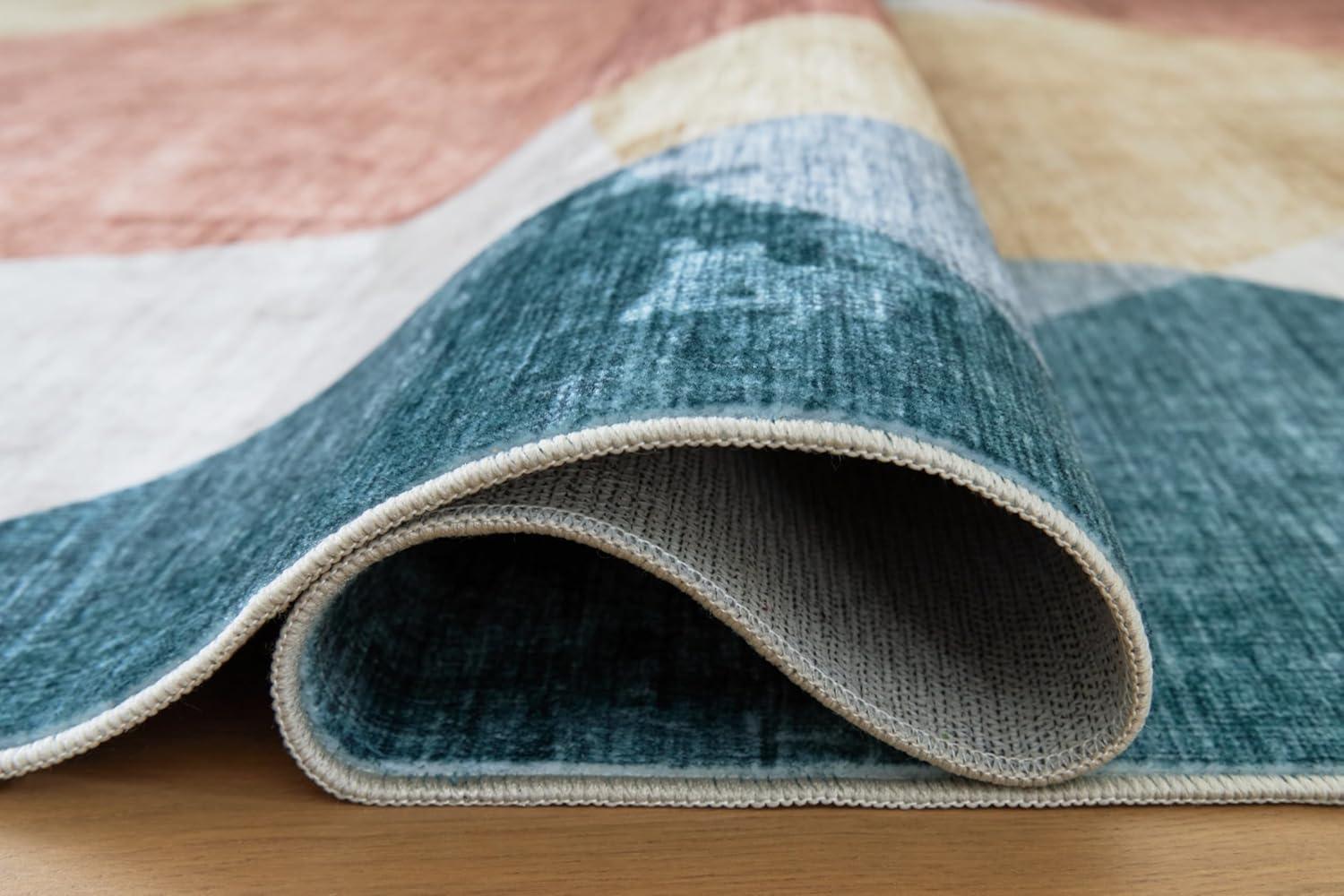 imageSignature Design by Ashley Farrendale MidCentury Modern Indoor Geometric Washable 8 x 10 Area Rug Blue ampamp RedCreamBlue