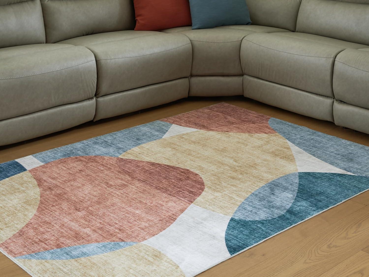 imageSignature Design by Ashley Farrendale MidCentury Modern Indoor Geometric Washable 8 x 10 Area Rug Blue ampamp RedCreamBlue
