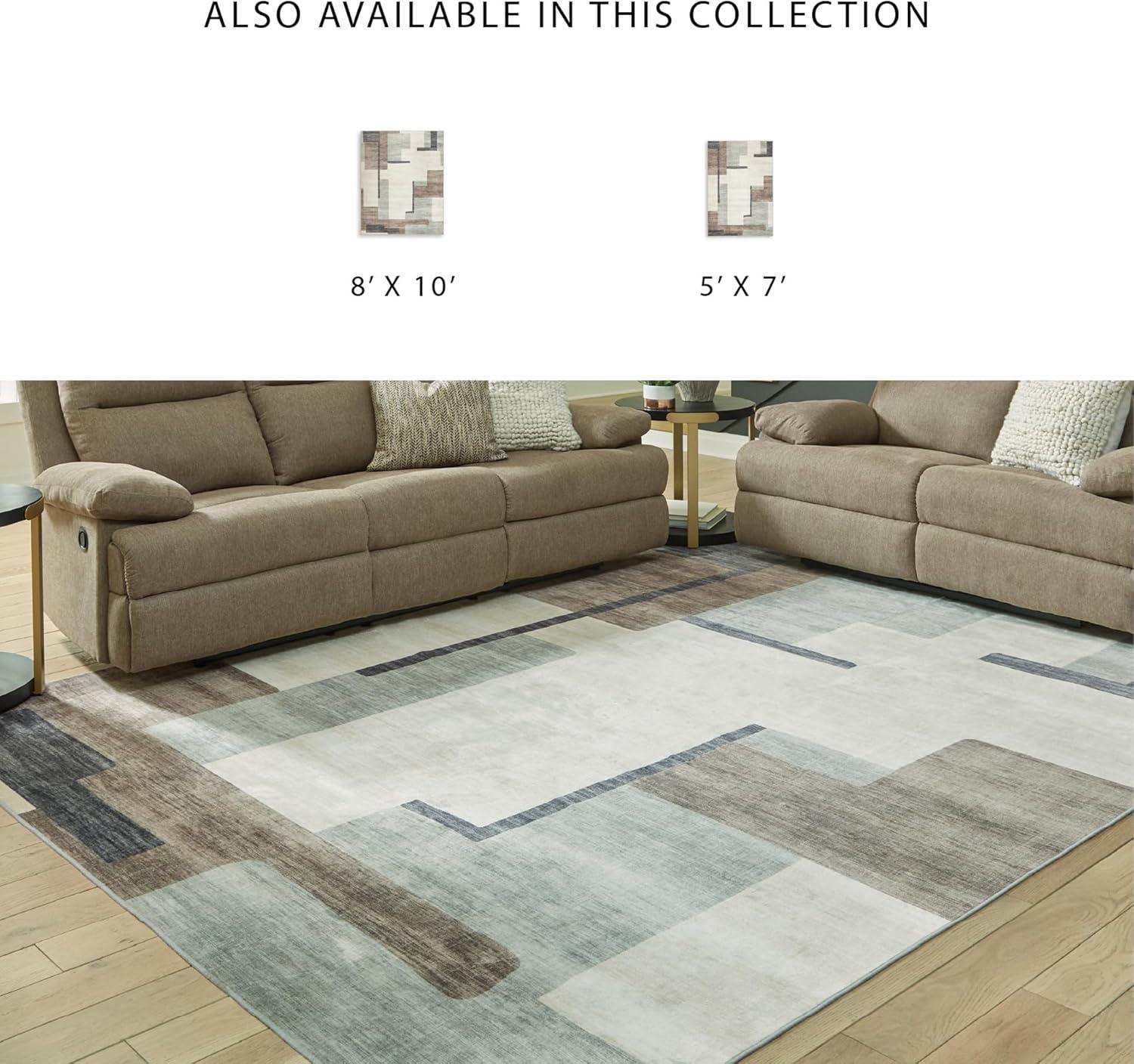 imageSignature Design by Ashley Farrendale MidCentury Modern Indoor Geometric Washable 8 x 10 Area Rug Blue ampamp RedCreamBrownGray