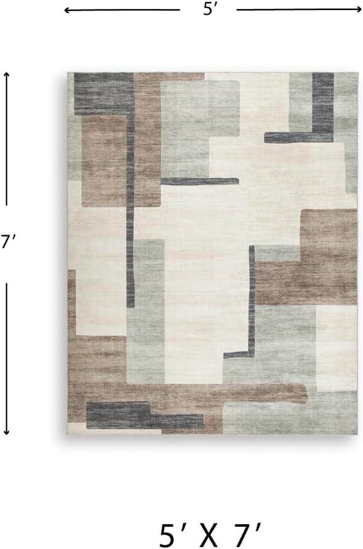imageSignature Design by Ashley Farrendale MidCentury Modern Indoor Geometric Washable 8 x 10 Area Rug Blue ampamp RedCreamBrownGray