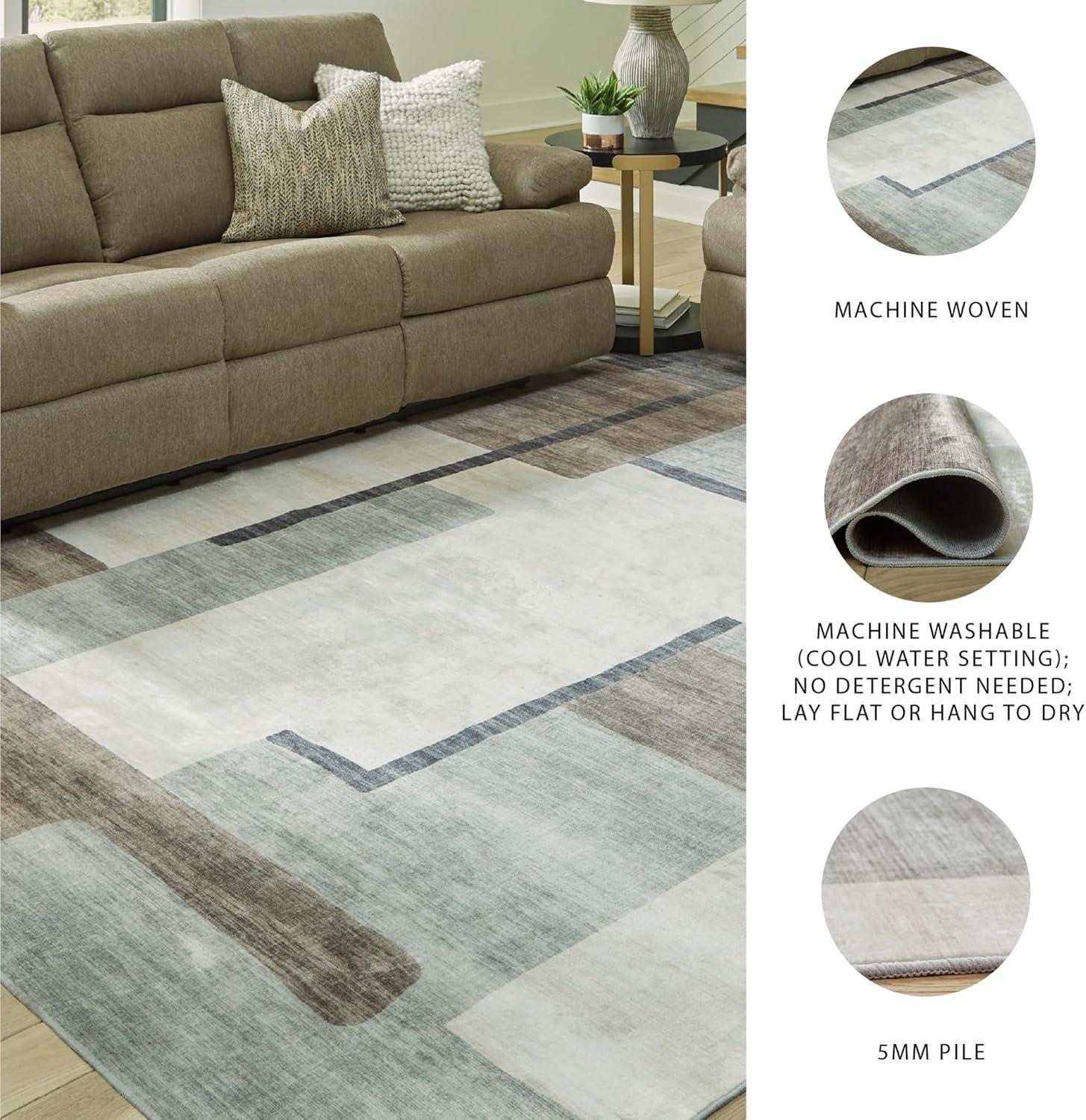 imageSignature Design by Ashley Farrendale MidCentury Modern Indoor Geometric Washable 8 x 10 Area Rug Blue ampamp RedCreamBrownGray