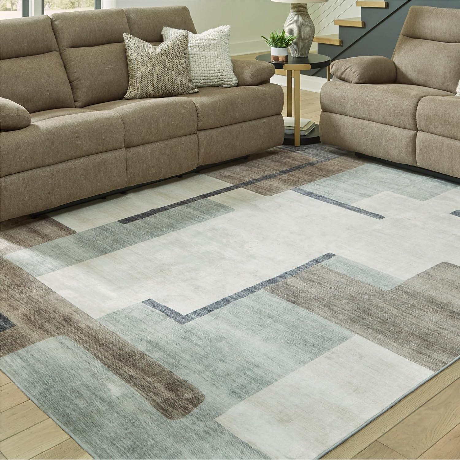 imageSignature Design by Ashley Farrendale MidCentury Modern Indoor Geometric Washable 8 x 10 Area Rug Blue ampamp RedCreamBrownGray