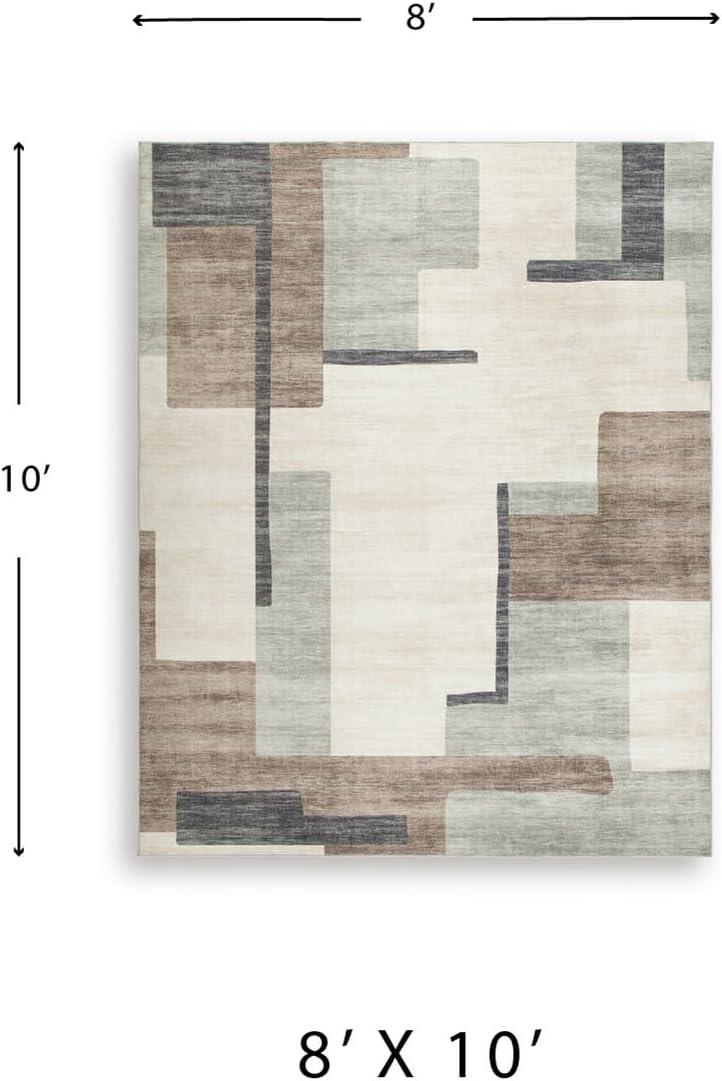 imageSignature Design by Ashley Farrendale MidCentury Modern Indoor Geometric Washable 8 x 10 Area Rug Blue ampamp RedCreamBrownGray