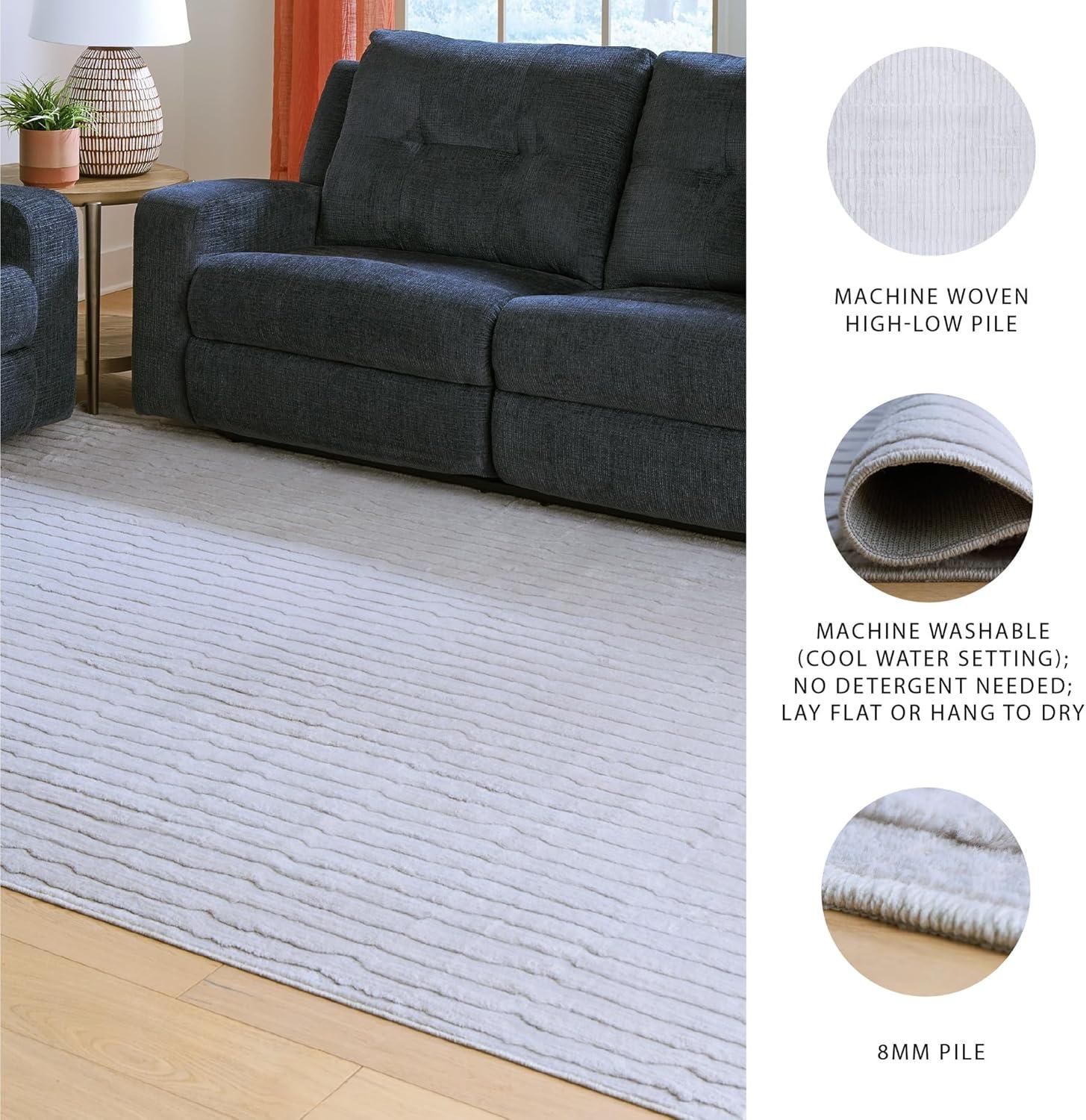 imageSignature Design by Ashley Farrendale MidCentury Modern Indoor Geometric Washable 8 x 10 Area Rug Blue ampamp RedGray Stripe