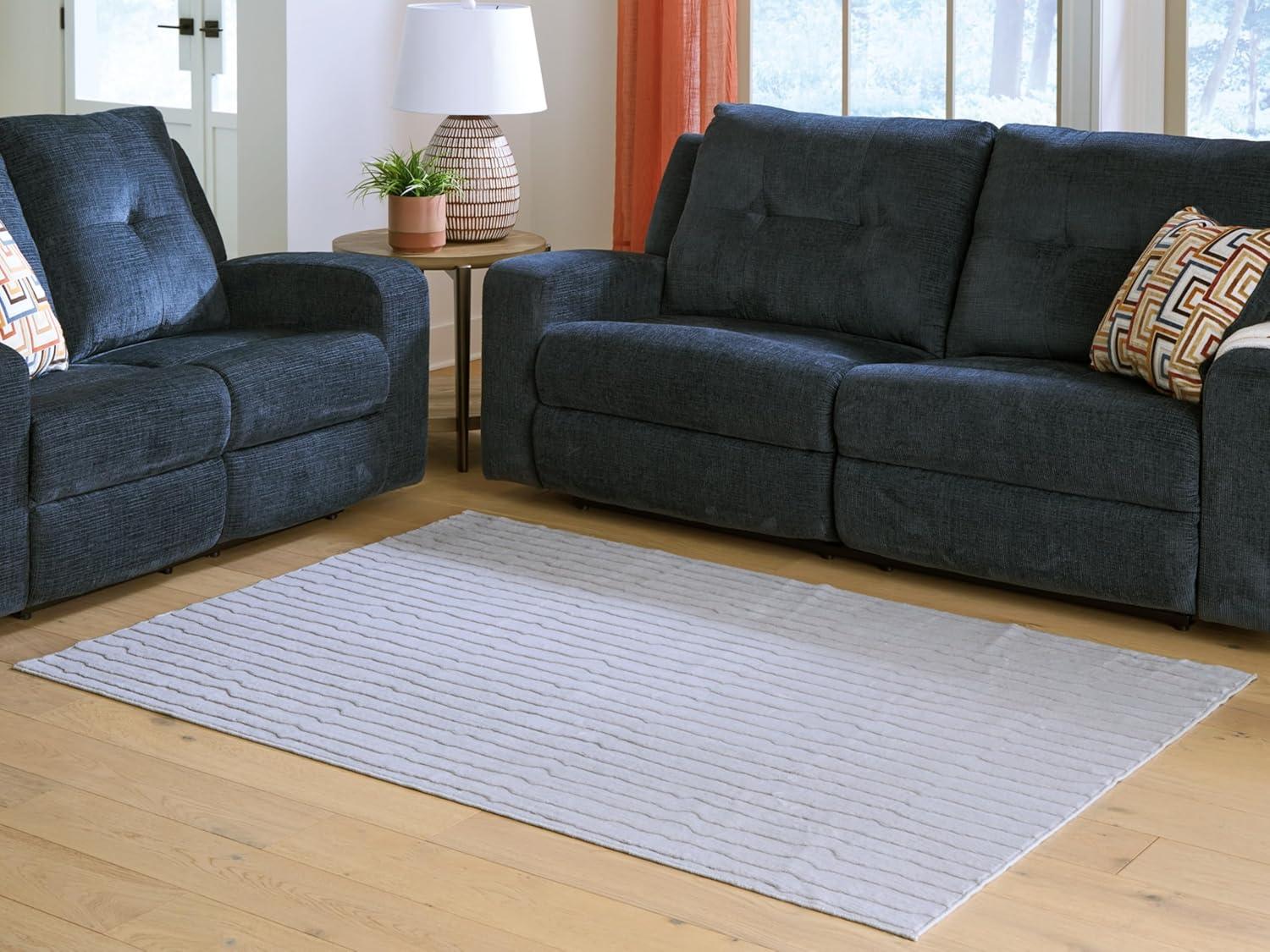 imageSignature Design by Ashley Farrendale MidCentury Modern Indoor Geometric Washable 8 x 10 Area Rug Blue ampamp RedGray Stripe