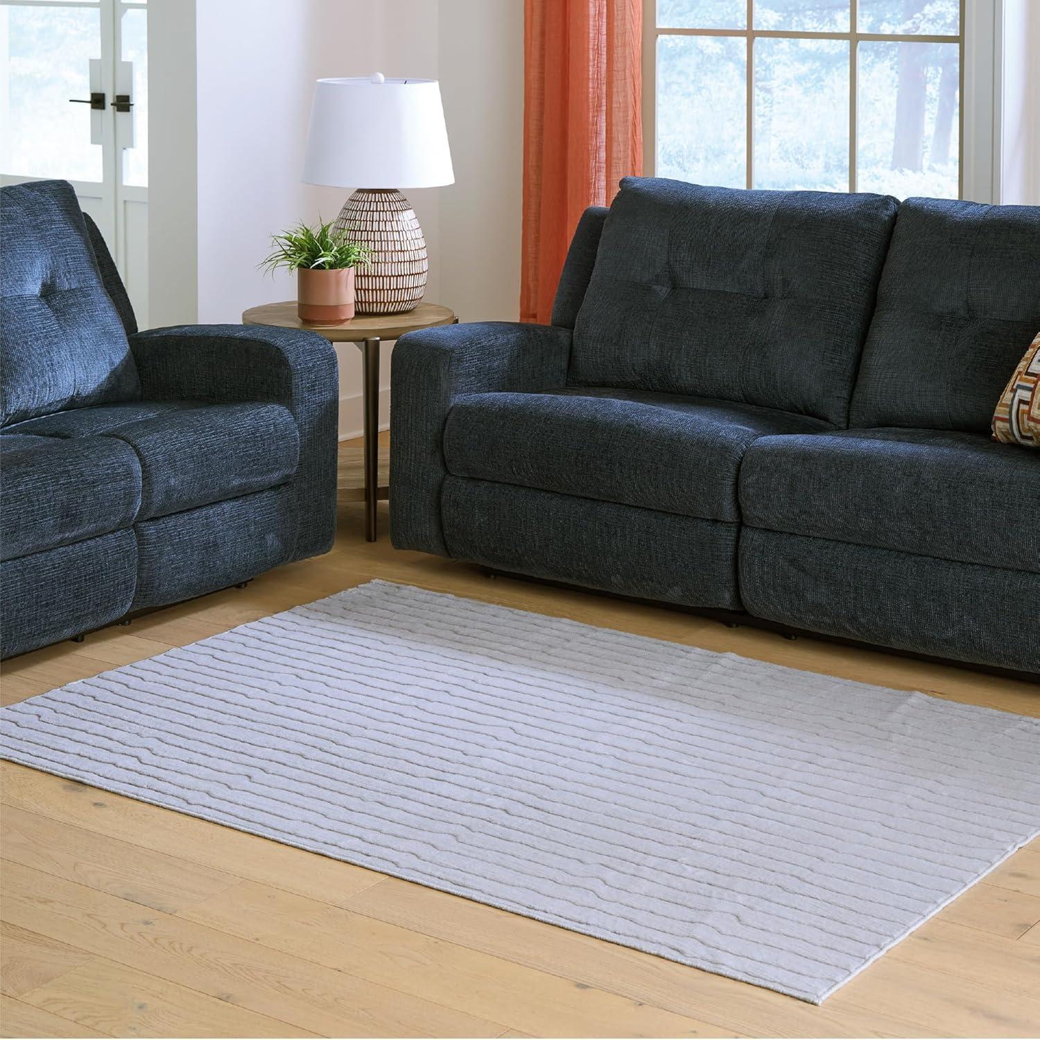 imageSignature Design by Ashley Farrendale MidCentury Modern Indoor Geometric Washable 8 x 10 Area Rug Blue ampamp RedGray Stripe