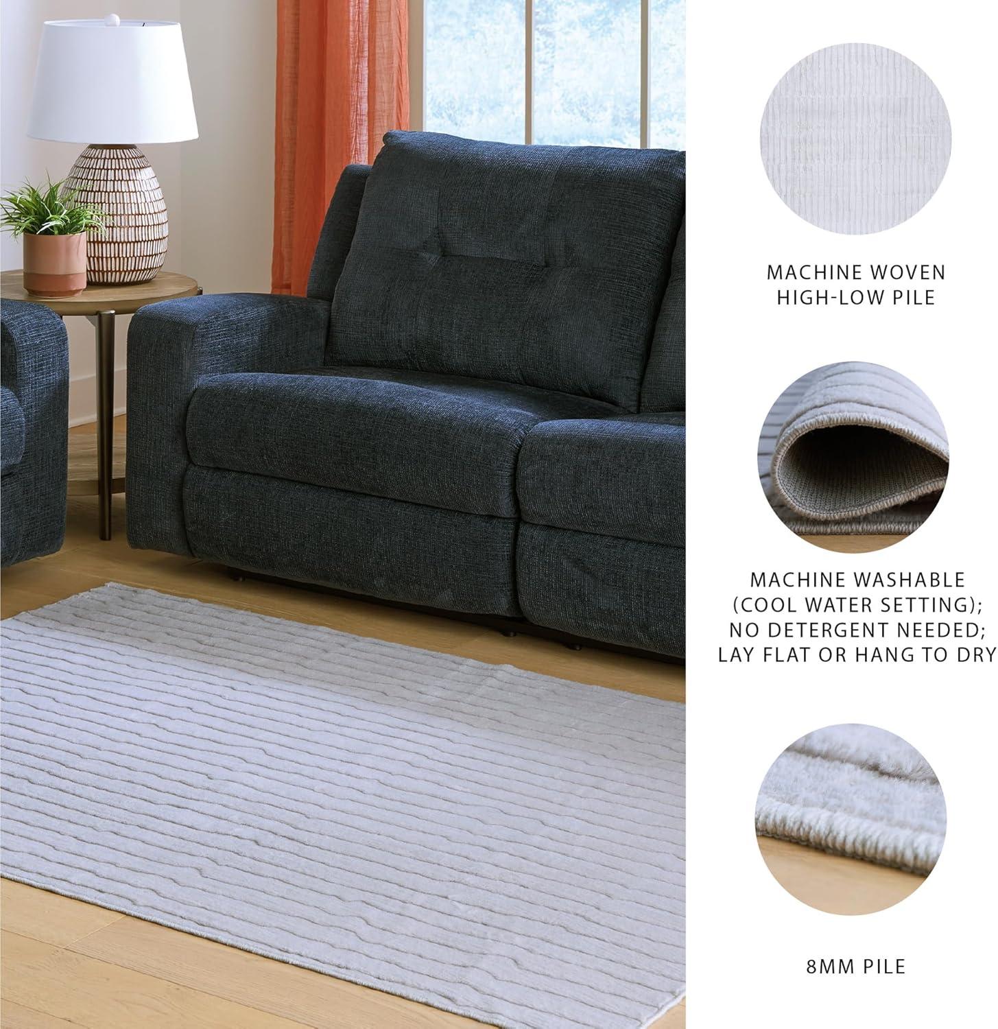 imageSignature Design by Ashley Farrendale MidCentury Modern Indoor Geometric Washable 8 x 10 Area Rug Blue ampamp RedGray Stripe