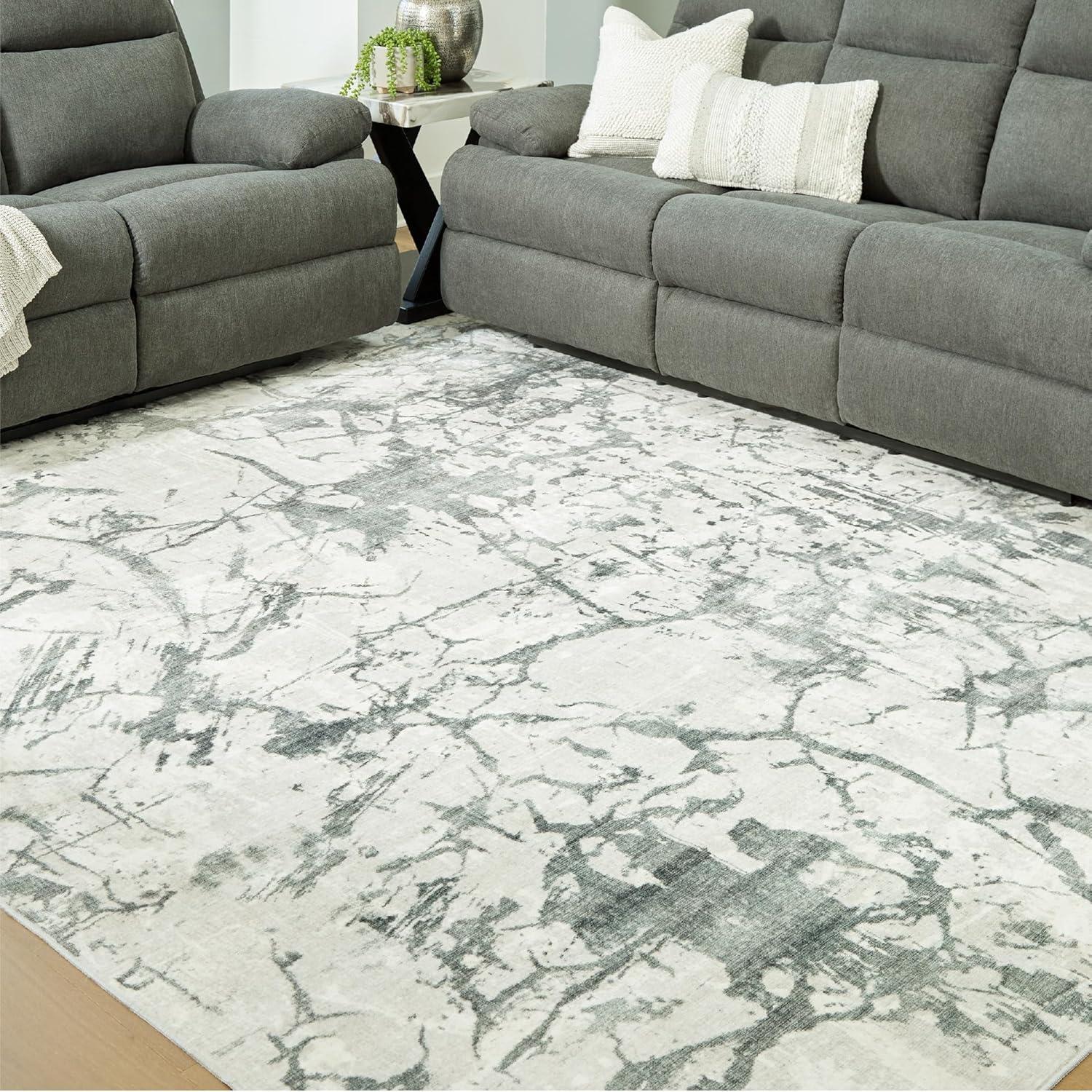 imageSignature Design by Ashley Farrendale MidCentury Modern Indoor Geometric Washable 8 x 10 Area Rug Blue ampamp RedGrey