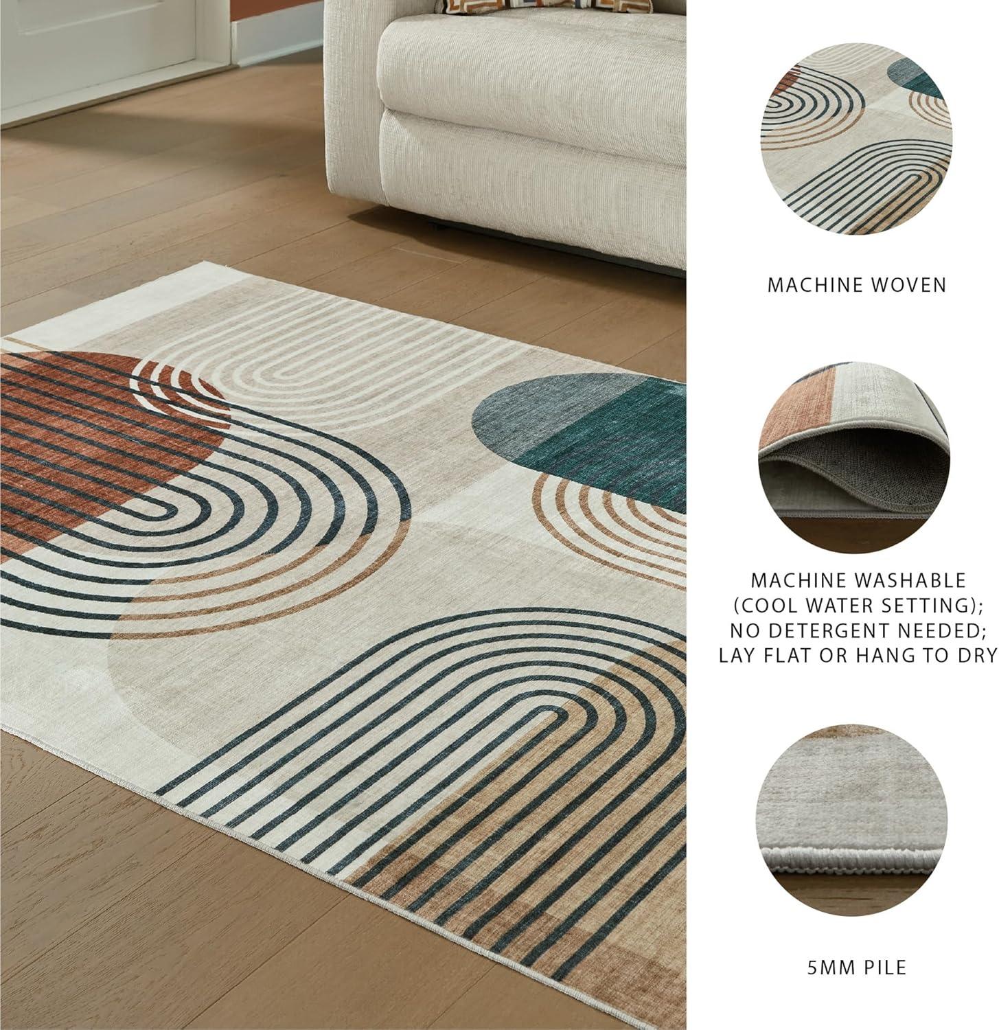 imageSignature Design by Ashley Farrendale MidCentury Modern Indoor Geometric Washable 8 x 10 Area Rug Blue ampamp RedMulti Color