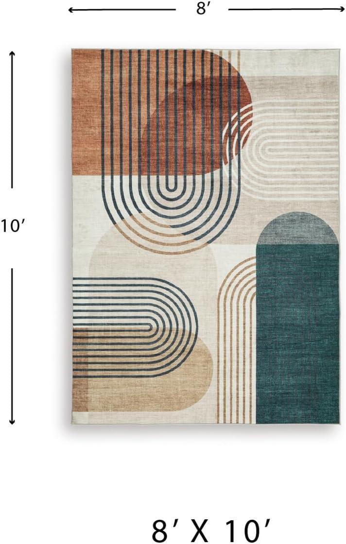 imageSignature Design by Ashley Farrendale MidCentury Modern Indoor Geometric Washable 8 x 10 Area Rug Blue ampamp RedMulti Color