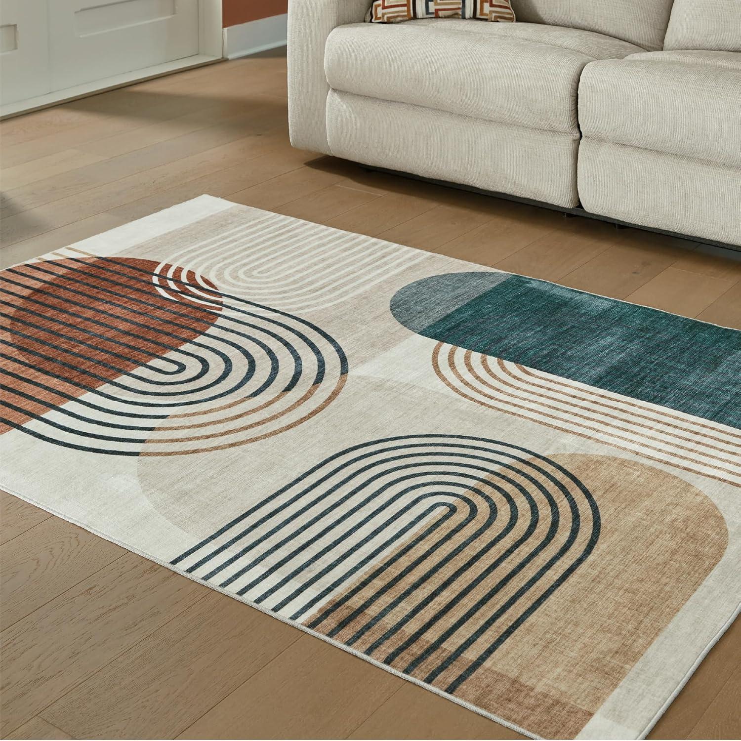 imageSignature Design by Ashley Farrendale MidCentury Modern Indoor Geometric Washable 8 x 10 Area Rug Blue ampamp RedMulti Color