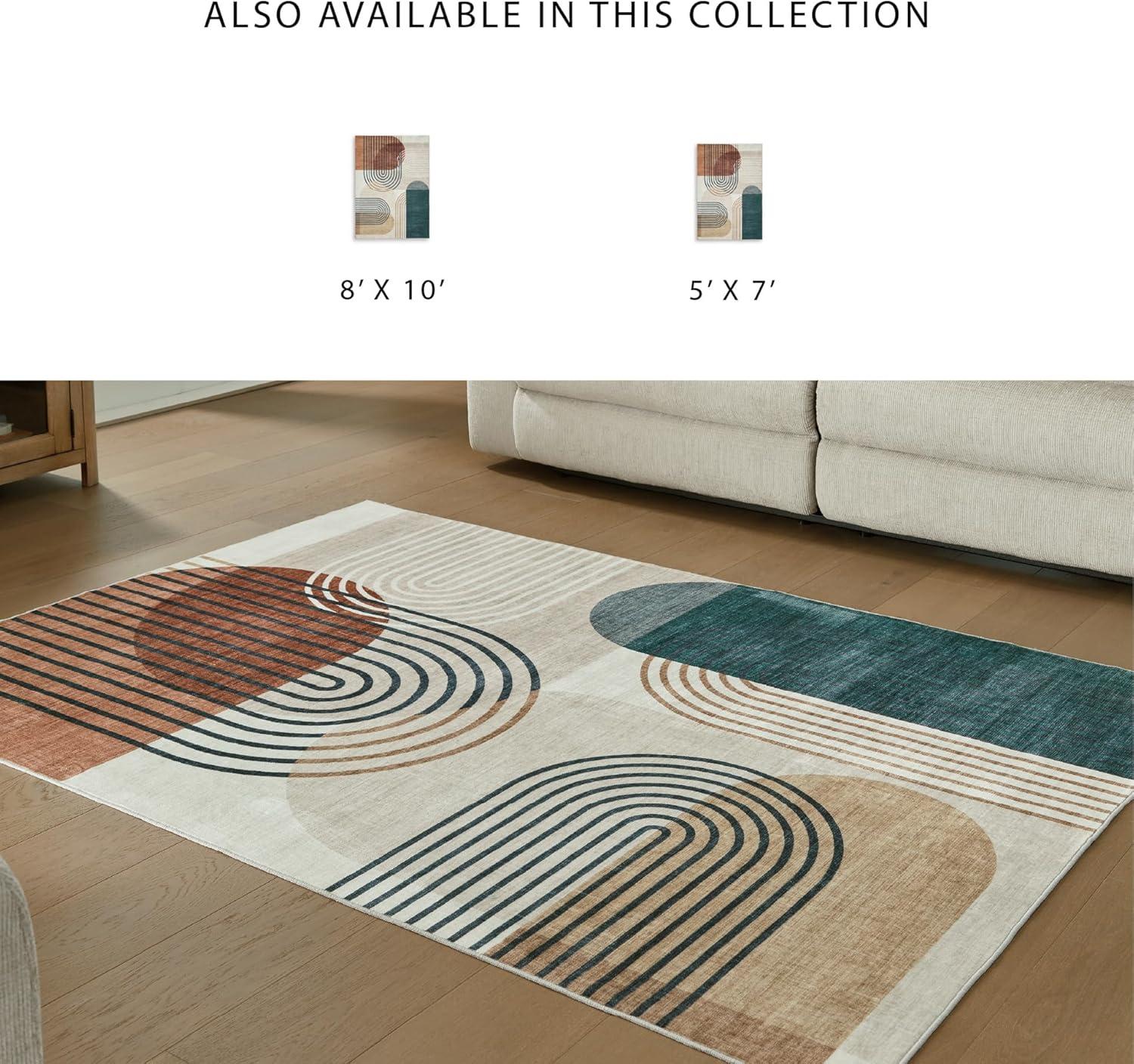 imageSignature Design by Ashley Farrendale MidCentury Modern Indoor Geometric Washable 8 x 10 Area Rug Blue ampamp RedMulti Color
