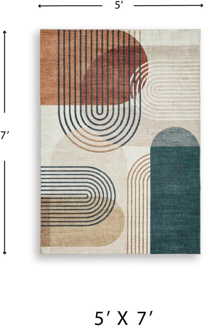 imageSignature Design by Ashley Farrendale MidCentury Modern Indoor Geometric Washable 8 x 10 Area Rug Blue ampamp RedMulti Color