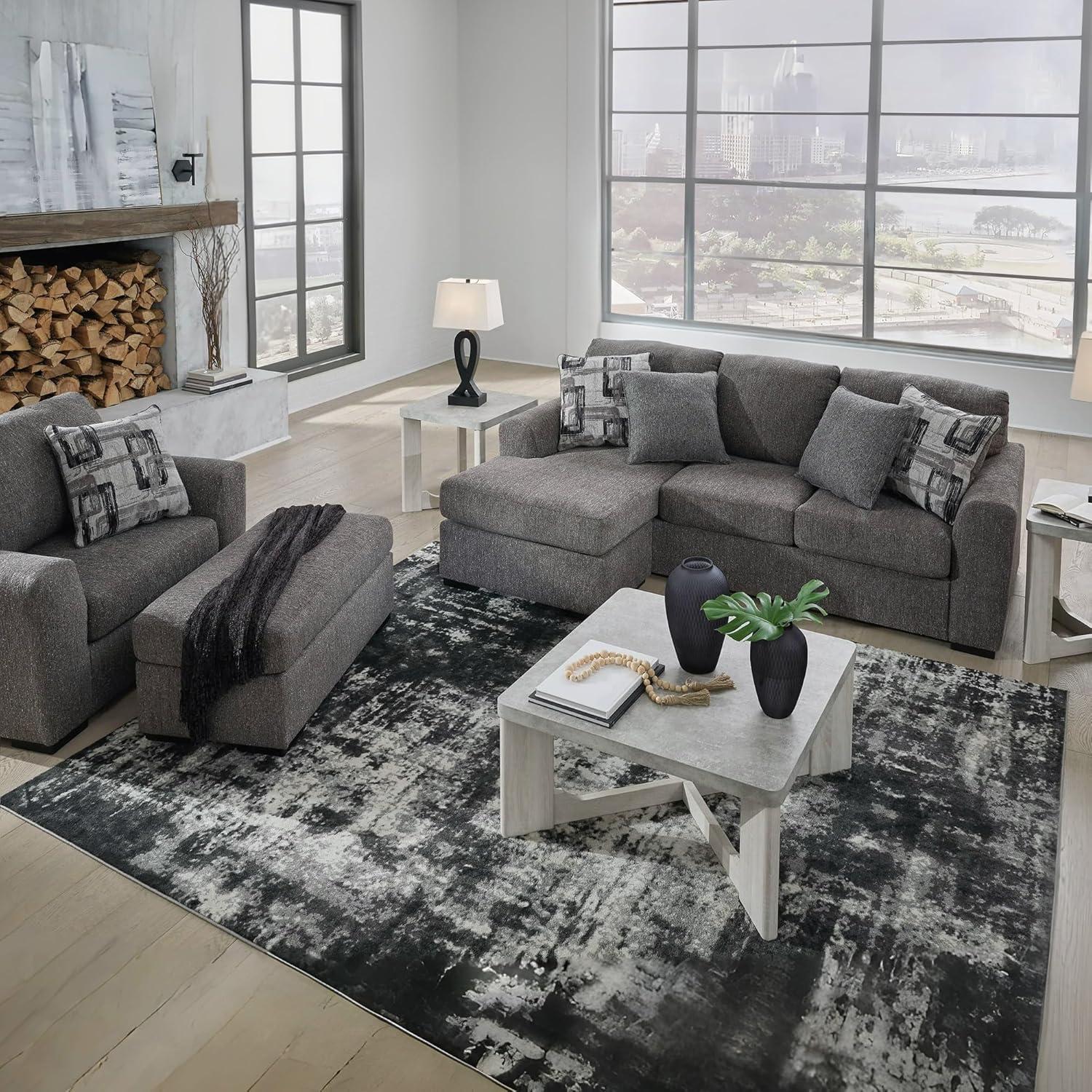 imageSignature Design by Ashley Gardiner Contemporary Rectangular Upholstered Ottoman Gray